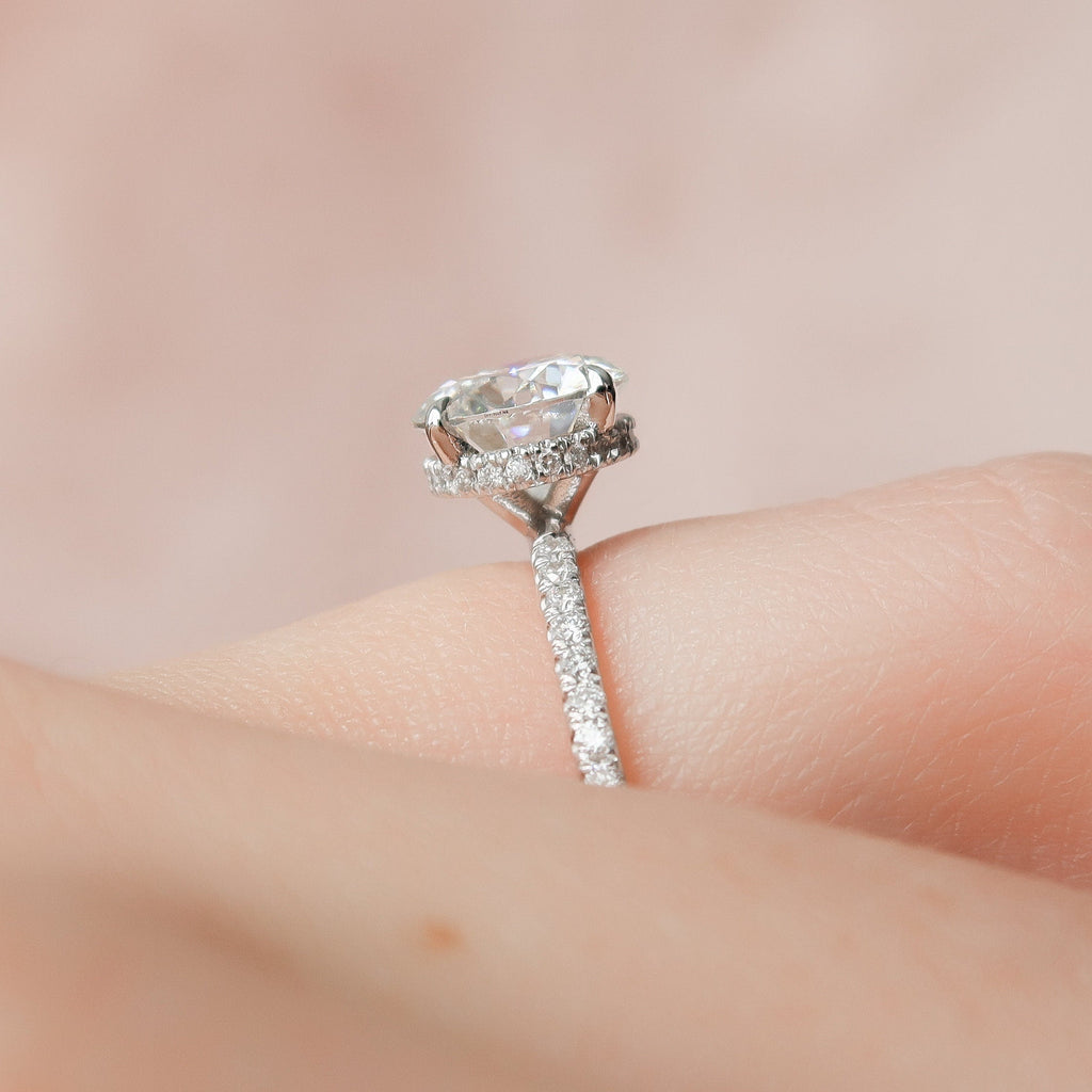 1.50 CT Round Cut Pave Moissanite Engagement Ring