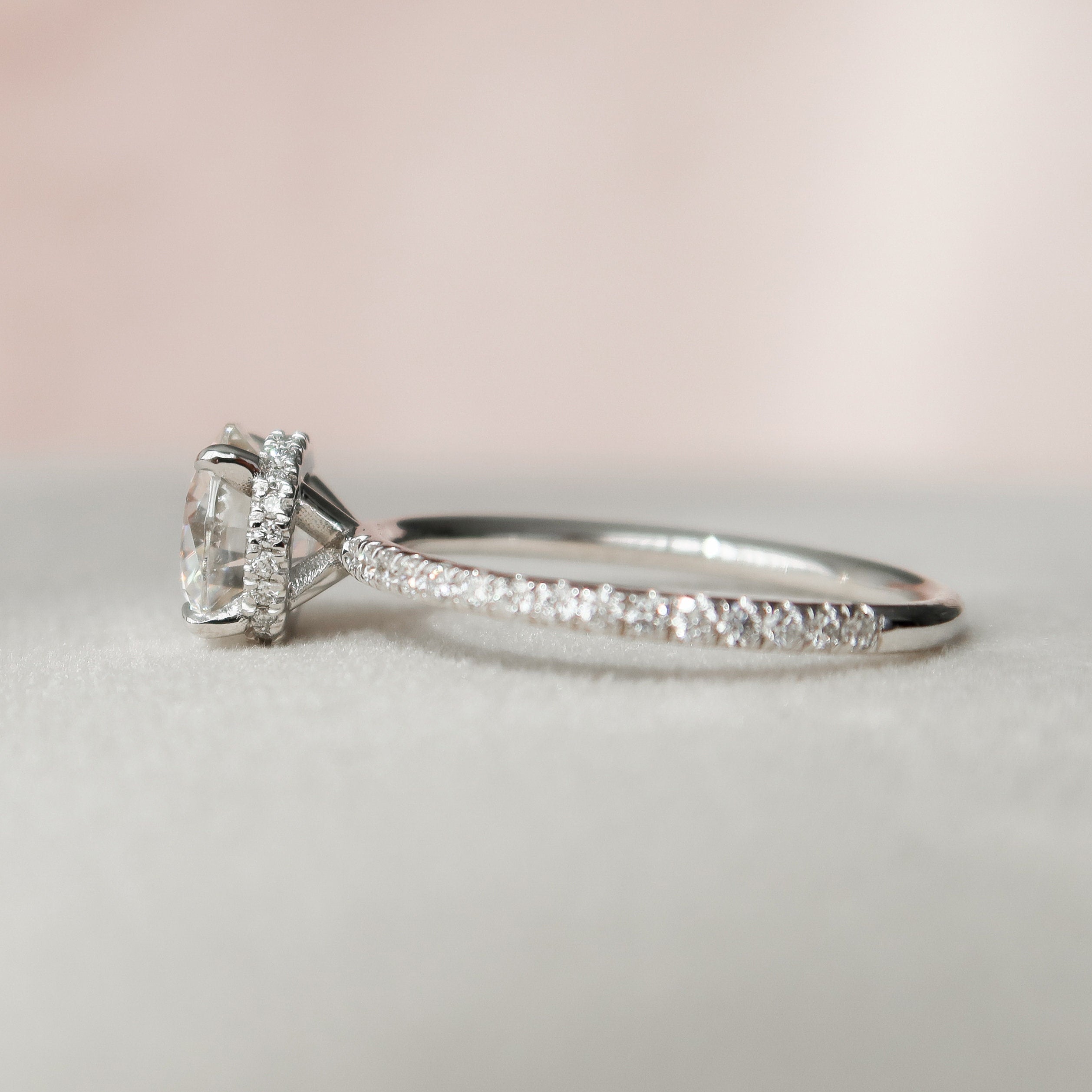 1.50 CT Round Cut Pave Moissanite Engagement Ring