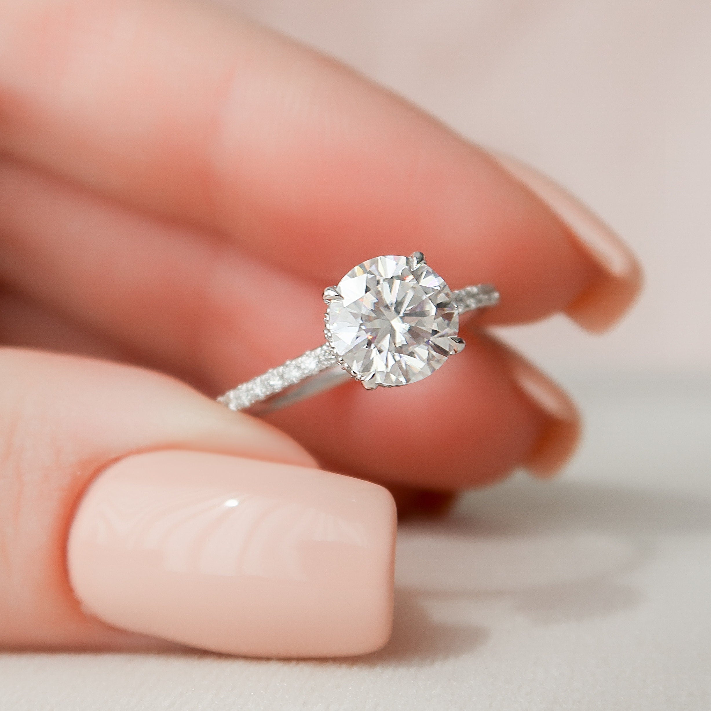 1.50 CT Round Cut Pave Moissanite Engagement Ring
