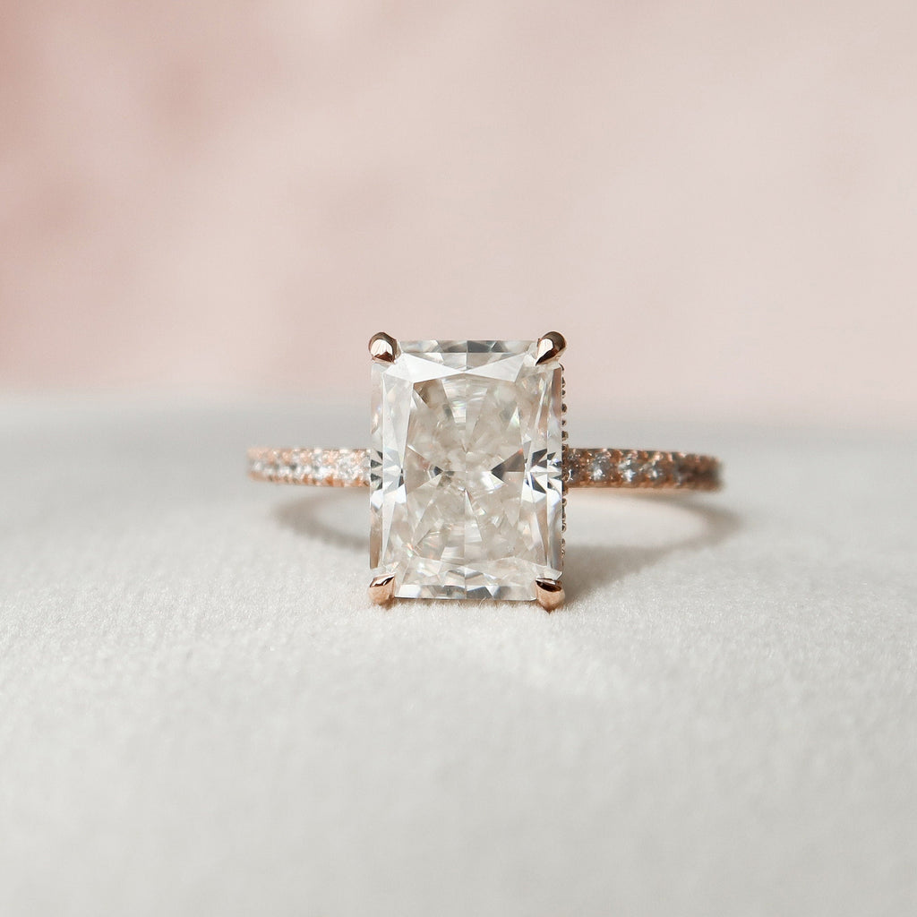 3.0 CT Radiant Moissanite Hidden Halo Pave Setting Engagement Ring