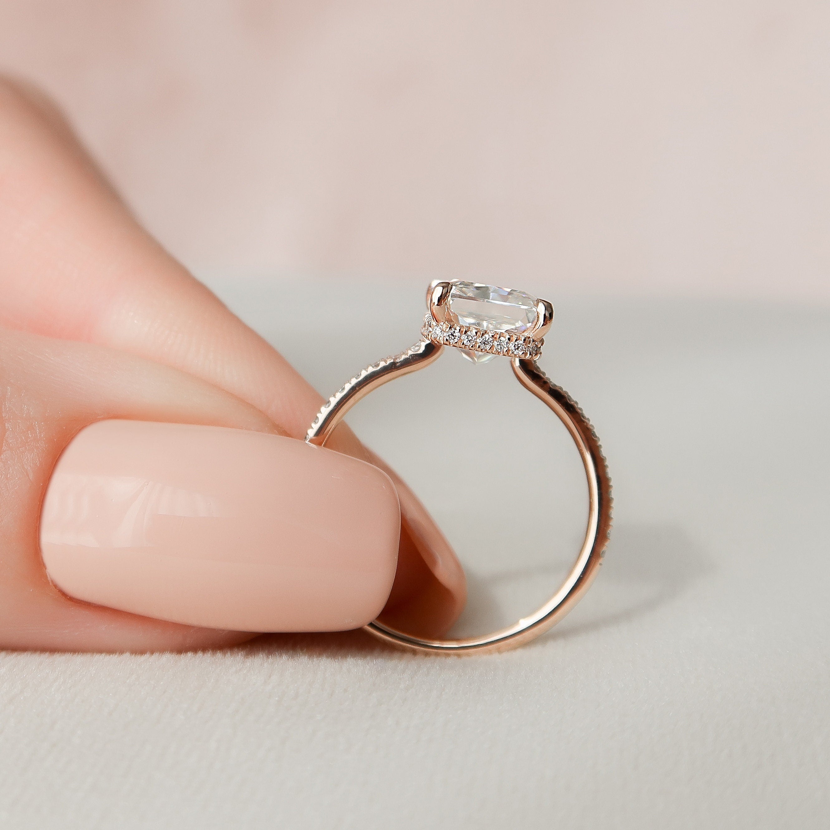 3.0 CT Radiant Moissanite Hidden Halo Pave Setting Engagement Ring