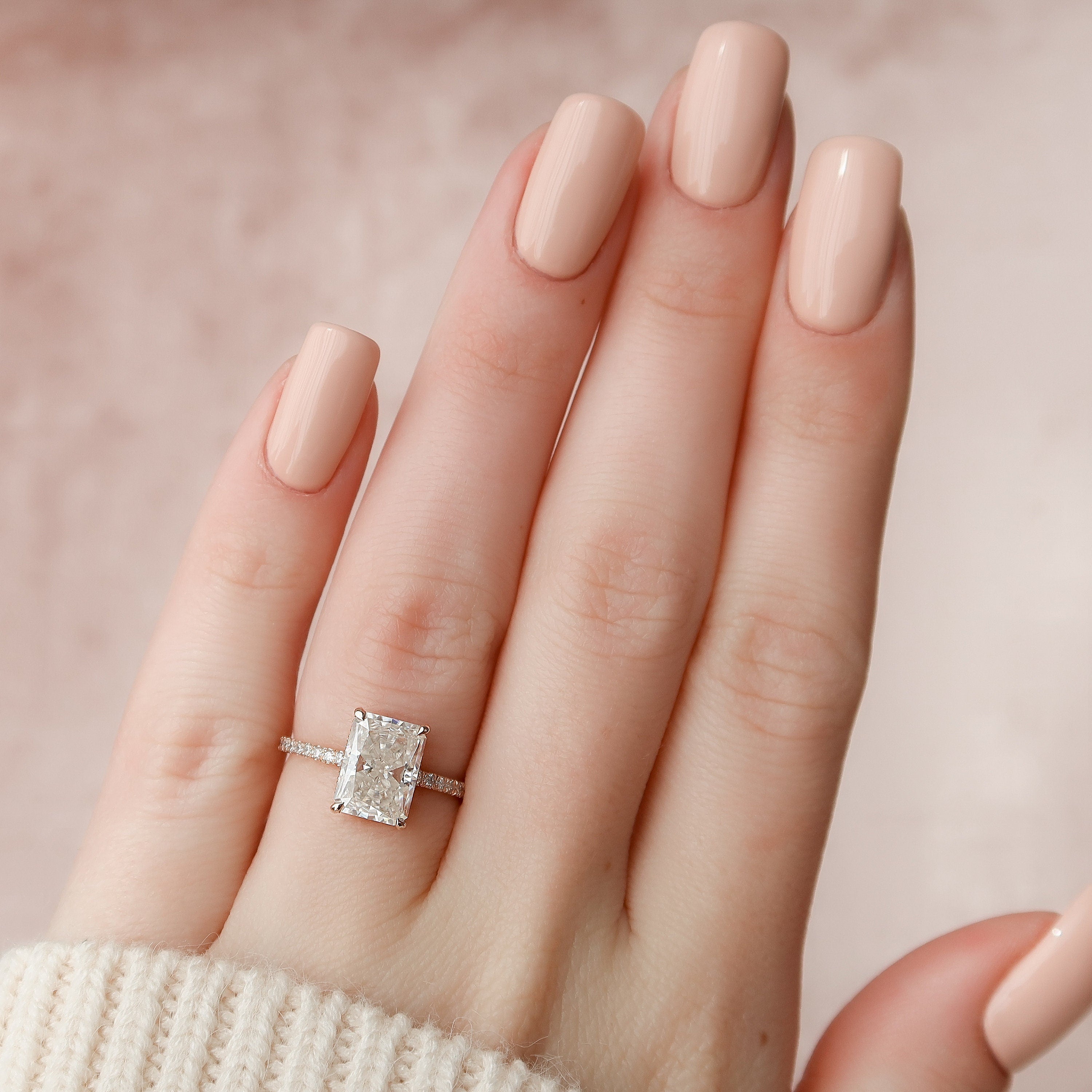 3.0 CT Radiant Moissanite Hidden Halo Pave Setting Engagement Ring