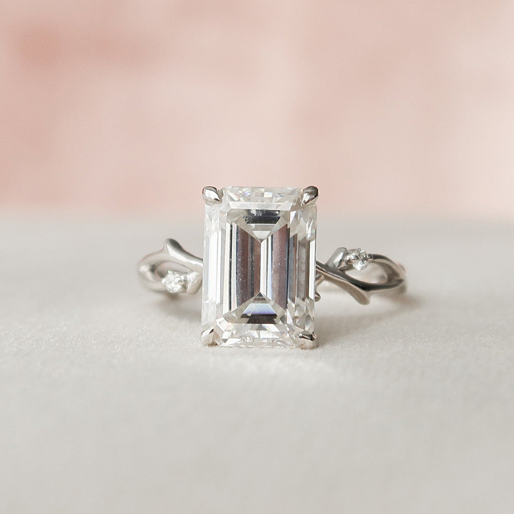 4.0 CT Emerald Cut Moissanite Nature inspire Style Engagement Ring