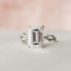 4.0 CT Emerald Cut Moissanite Nature inspire Style Engagement Ring