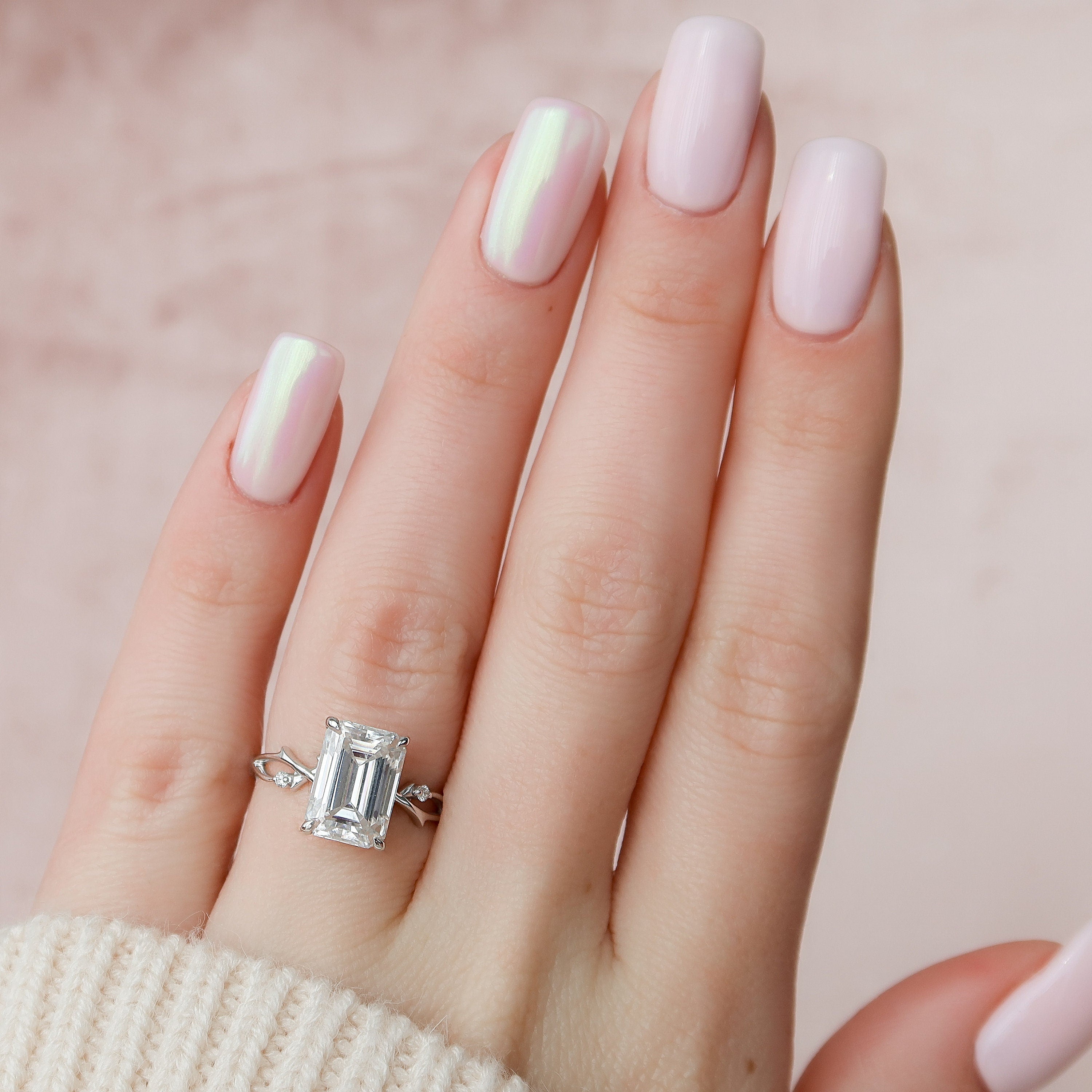 4.0 CT Emerald Cut Moissanite Nature inspire Style Engagement Ring