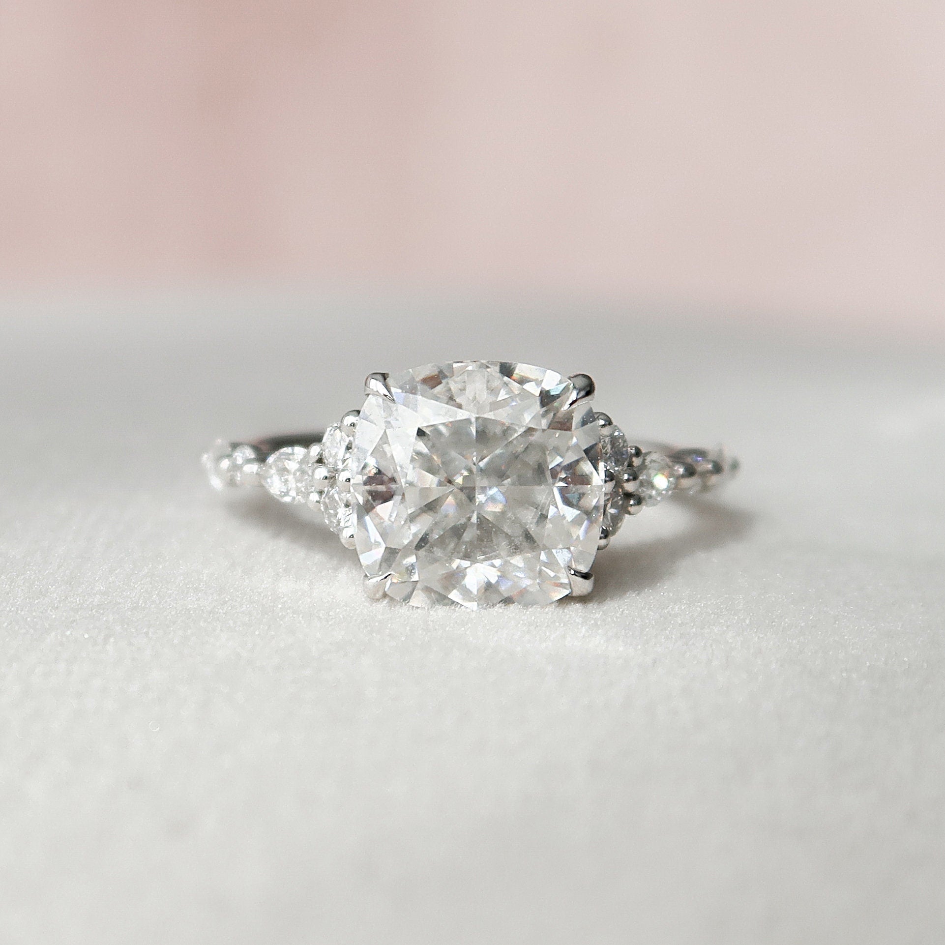 3.50 CT Cushion Cut Moissanite Cluster Engagement Ring