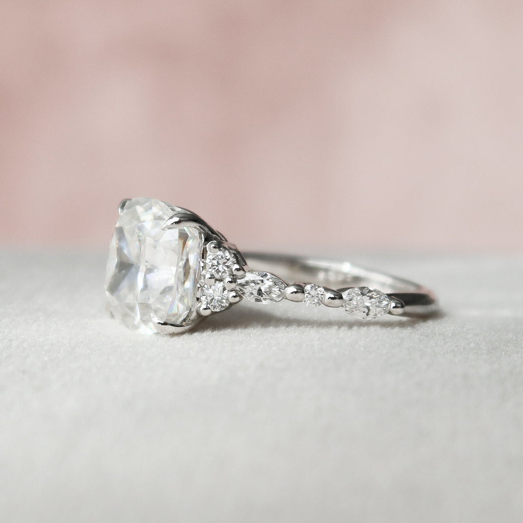 3.50 CT Cushion Cut Moissanite Cluster Engagement Ring