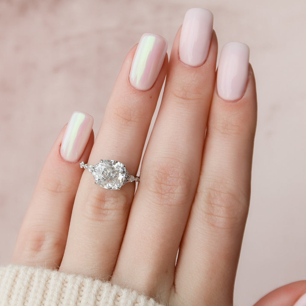 3.50 CT Cushion Cut Moissanite Cluster Engagement Ring