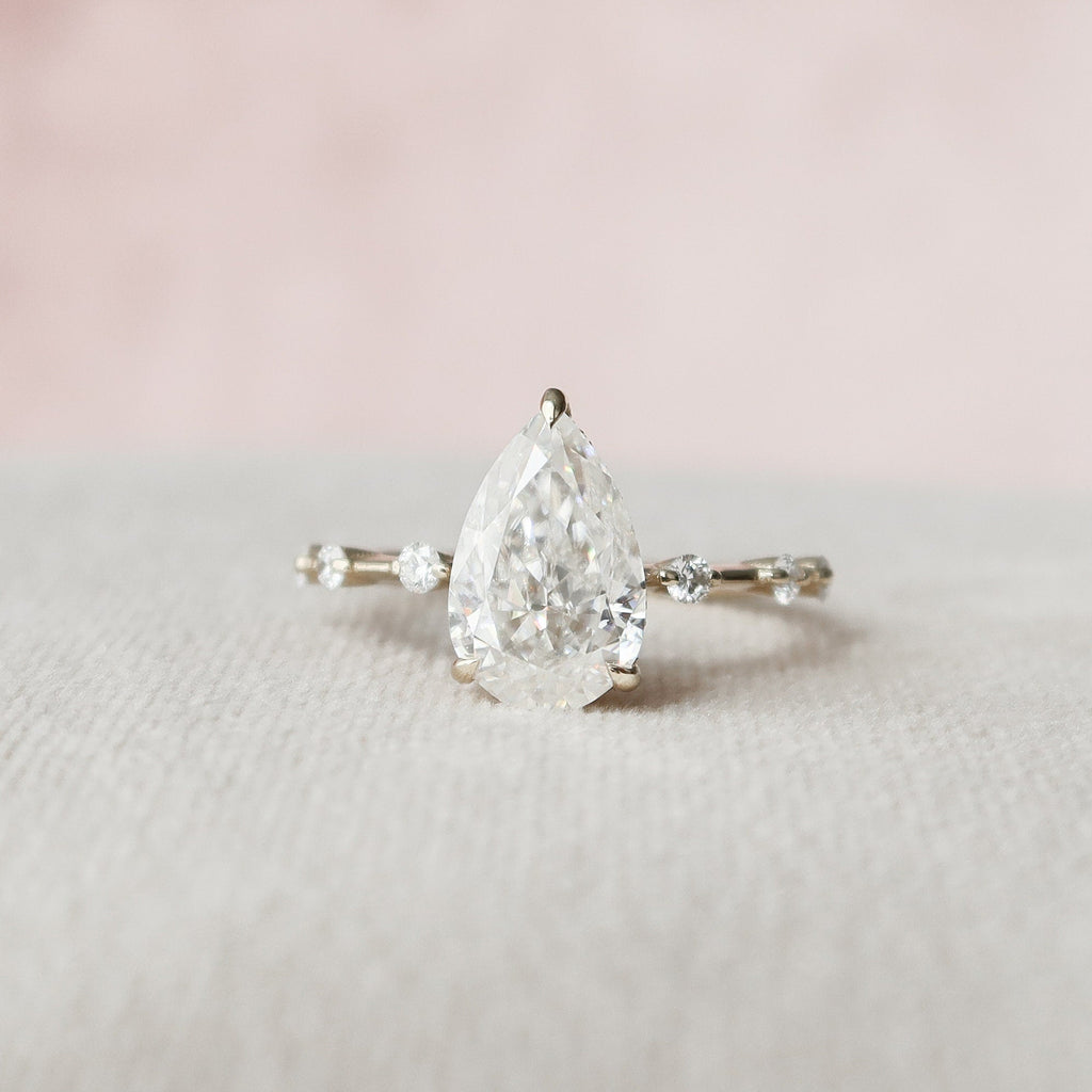 2.0 CT Pear Moissanite Hidden Halo Engagement Ring