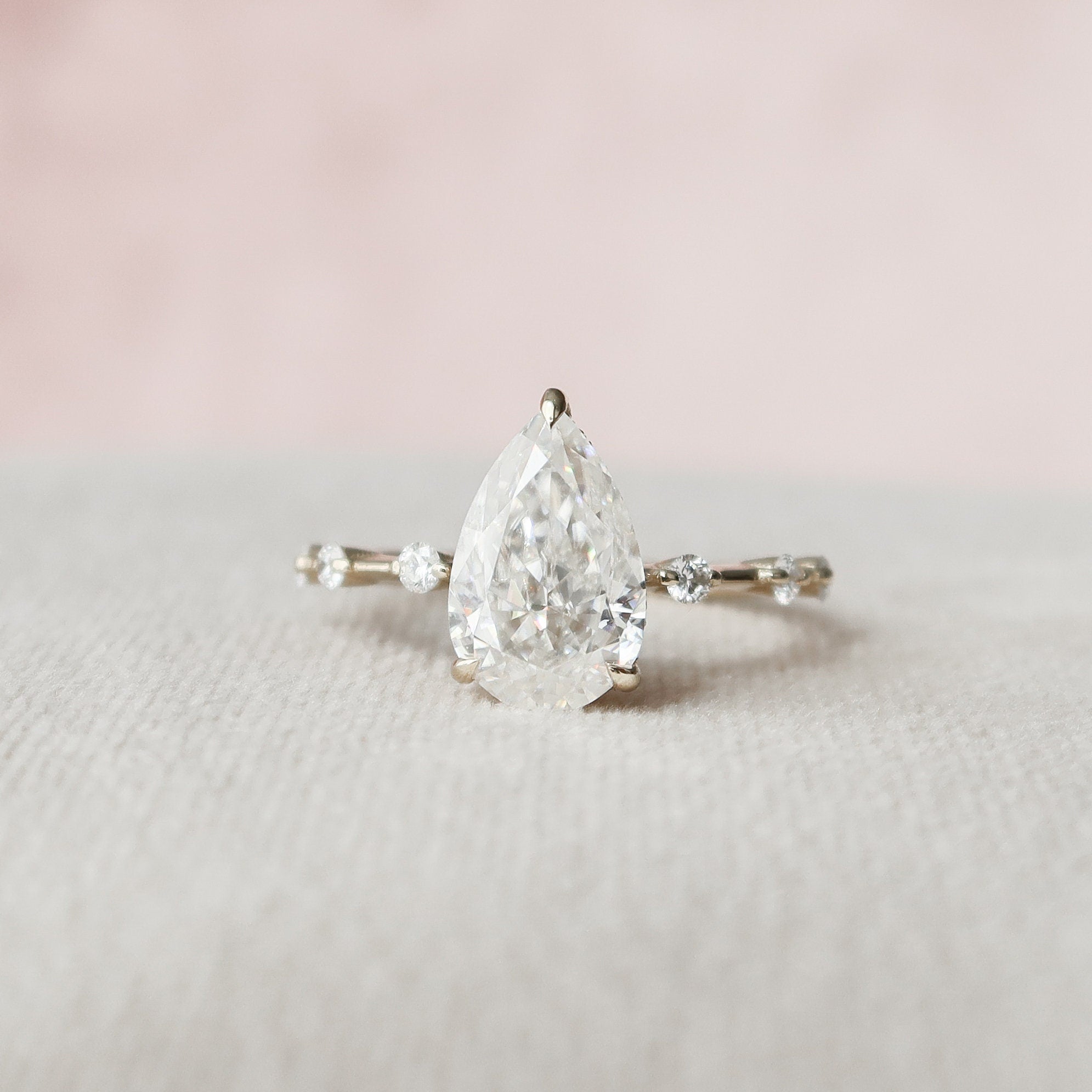 2.0 CT Pear Moissanite Hidden Halo Engagement Ring