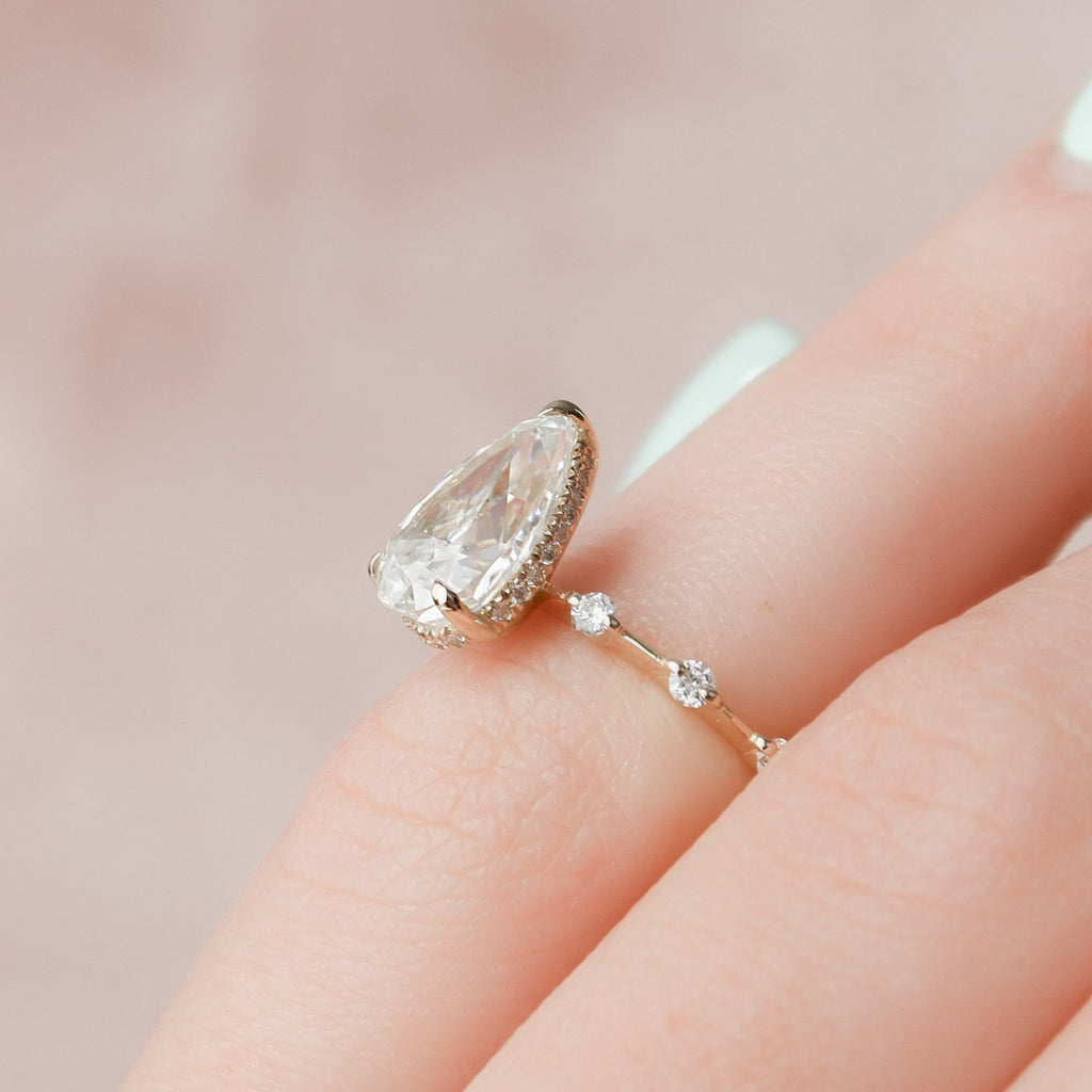 2.0 CT Pear Moissanite Hidden Halo Engagement Ring