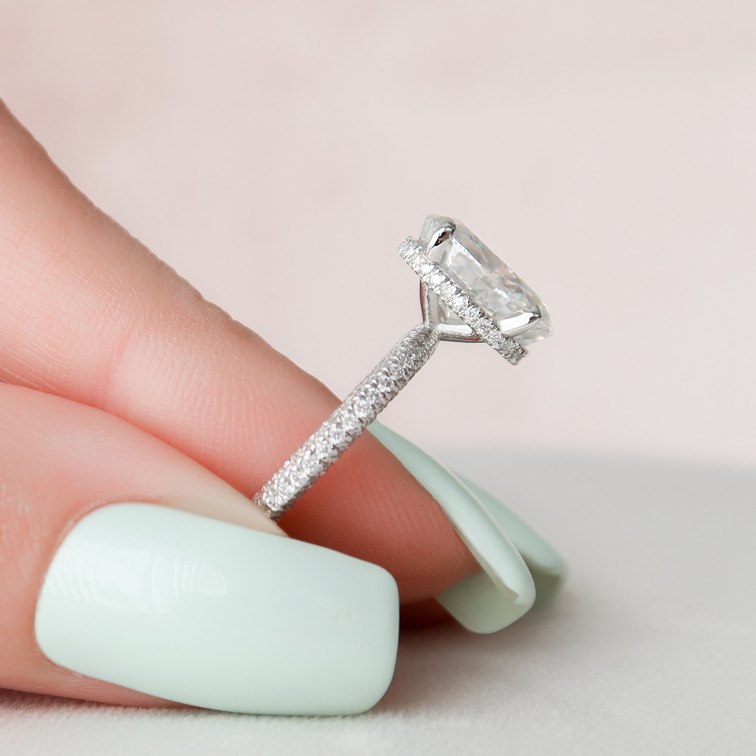 3.0 CT Oval Moissanite Pave Setting Engagement Ring