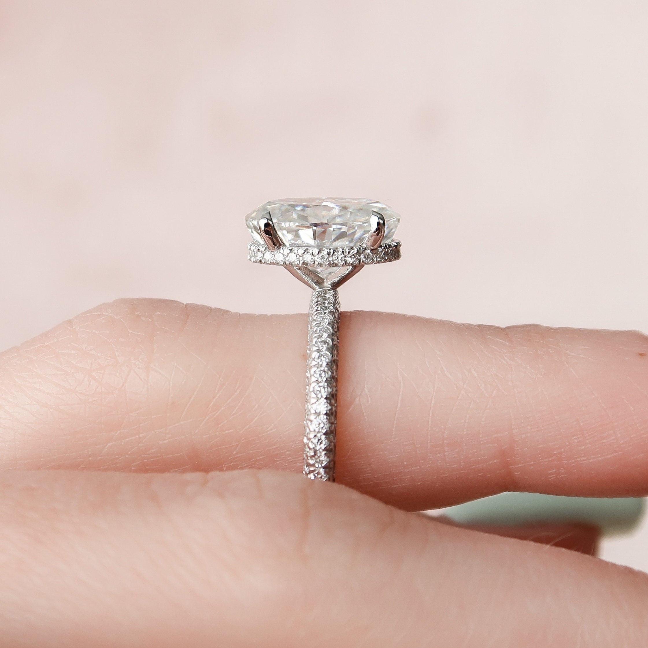 3.0 CT Oval Moissanite Pave Setting Engagement Ring