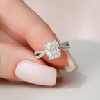 2.0 CT Cushion Cut Moissanite Split Shank Style Engagement Ring
