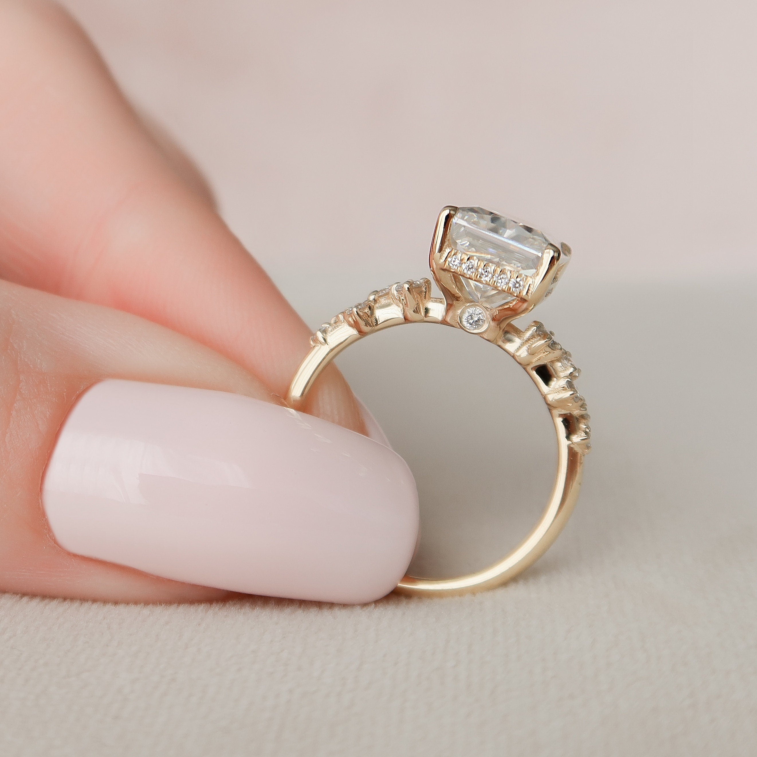 3.50 CT Radiant Cut Moissanite Cluster Engagement Ring