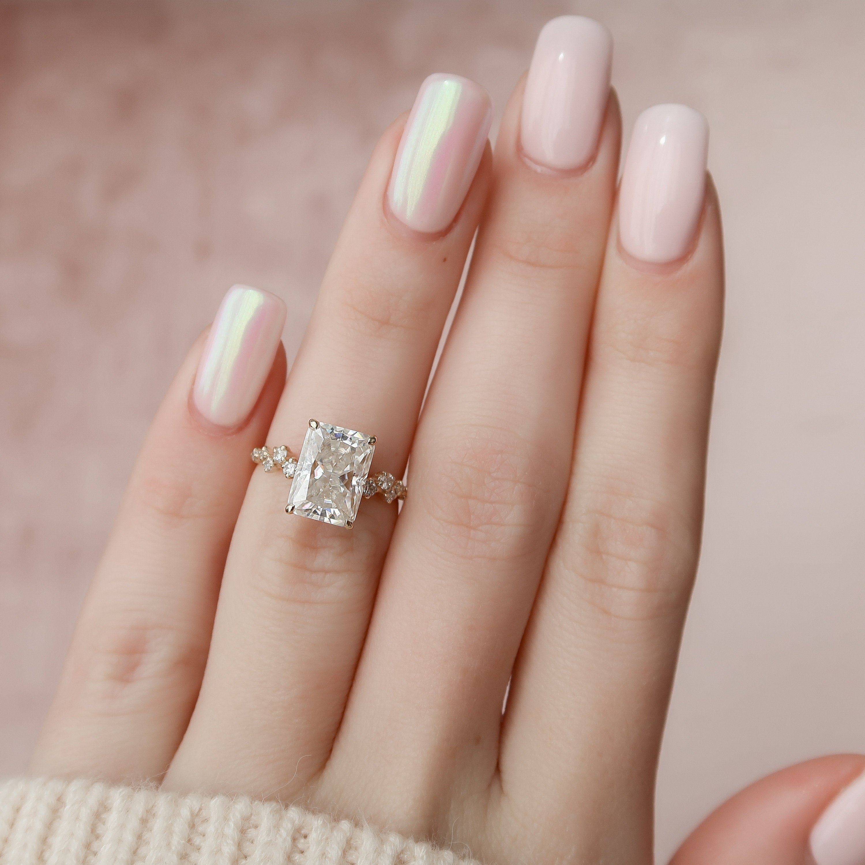 3.50 CT Radiant Cut Moissanite Cluster Engagement Ring