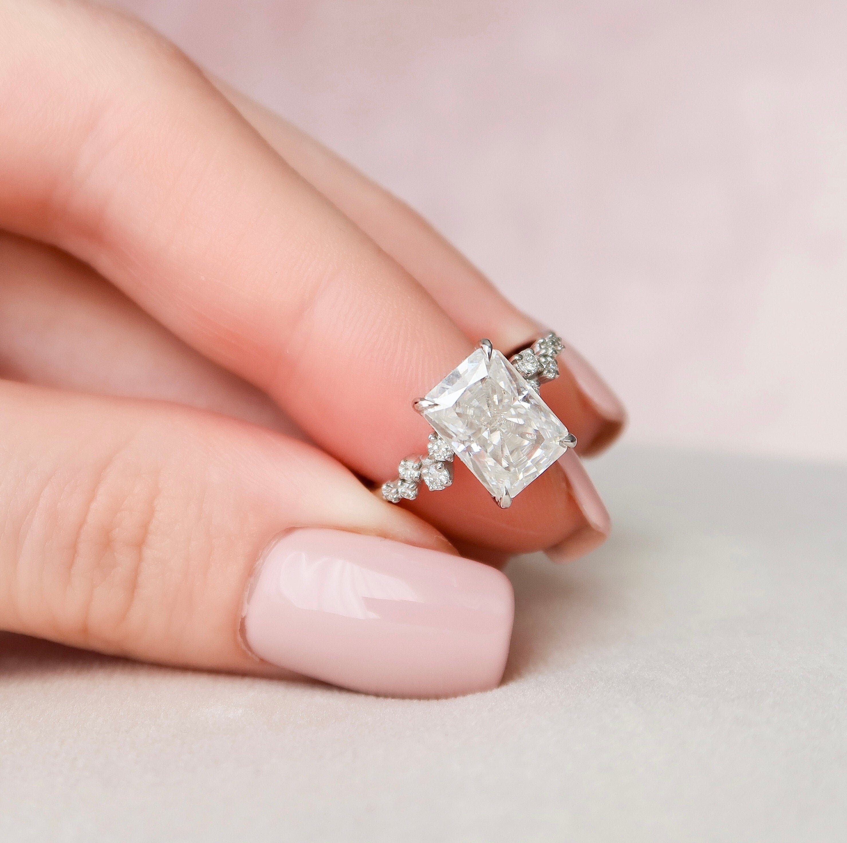 3.50 CT Radiant Cut Moissanite Cluster Engagement Ring