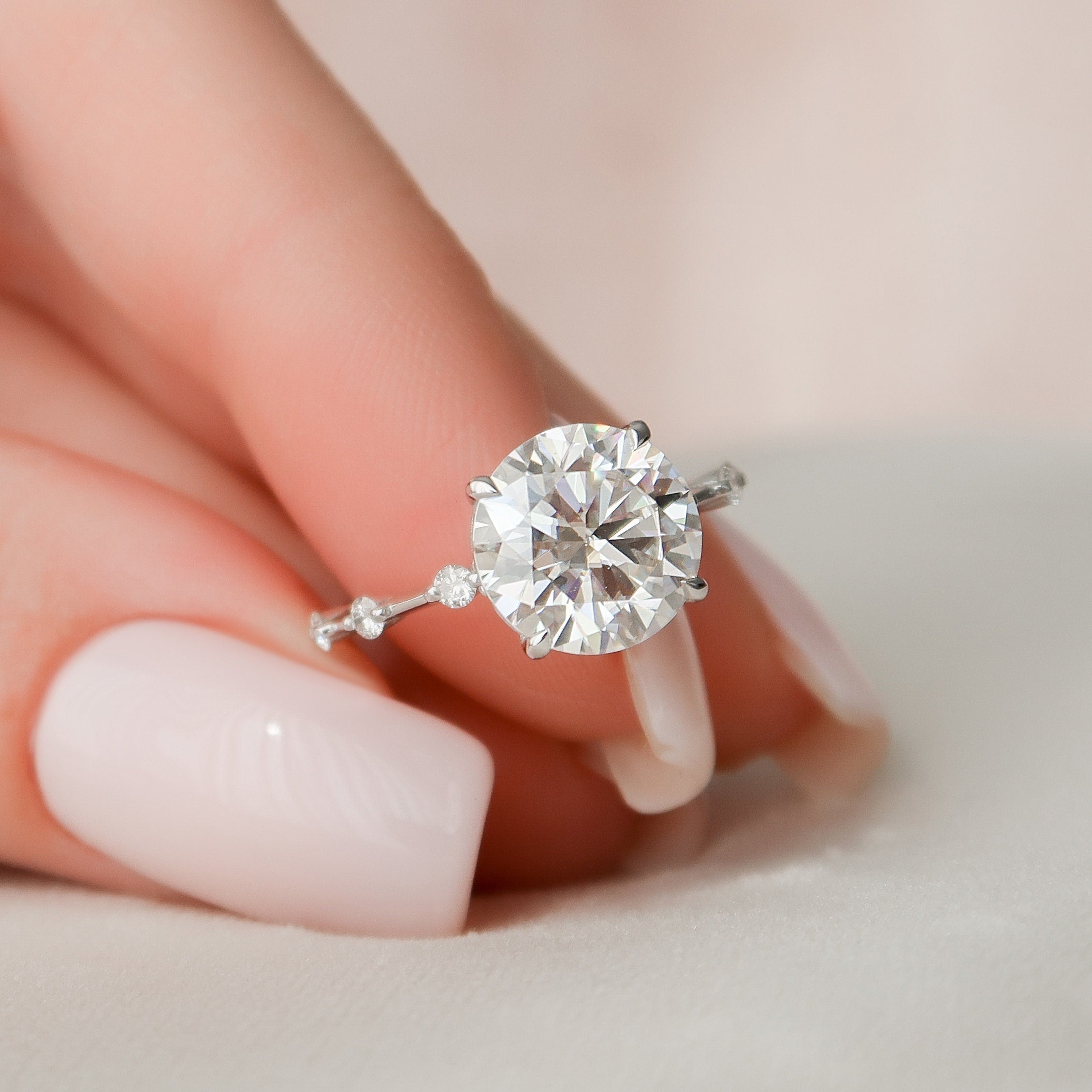 2.50 CT Round Moissanite Dainty Style Engagement Ring