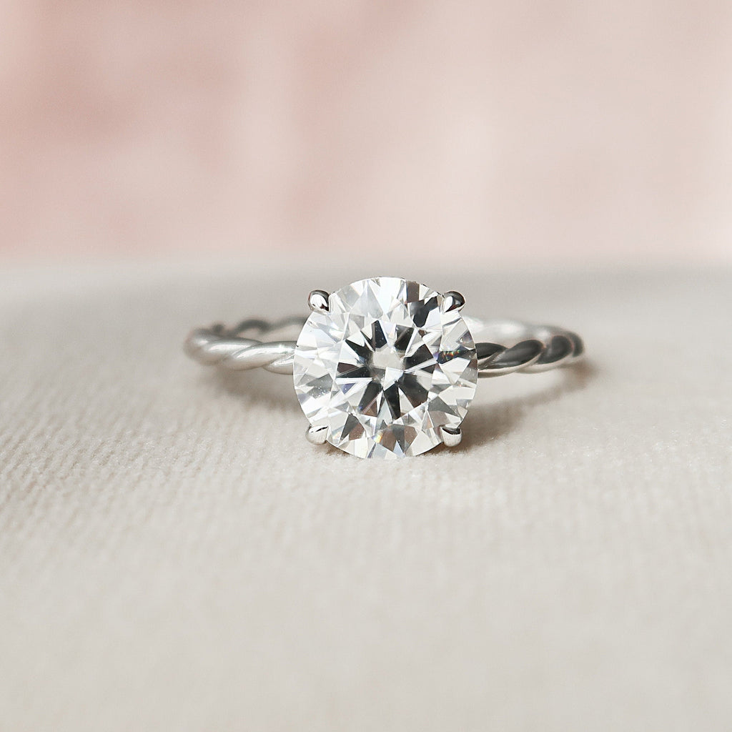 2.50 CT Round Moissanite Hidden Halo Twisted Engagement Ring