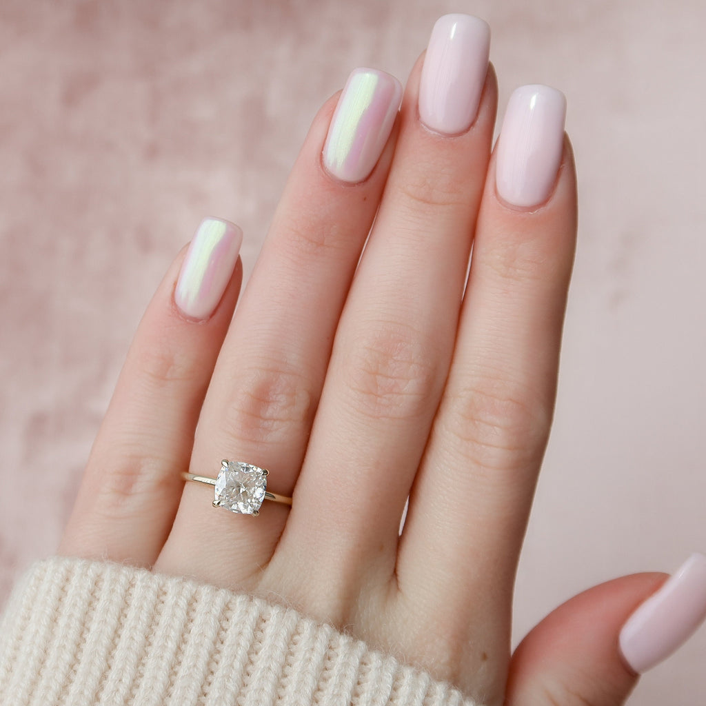 2.0 CT Cushion Cut Moissanite Hidden Halo Engagement Ring