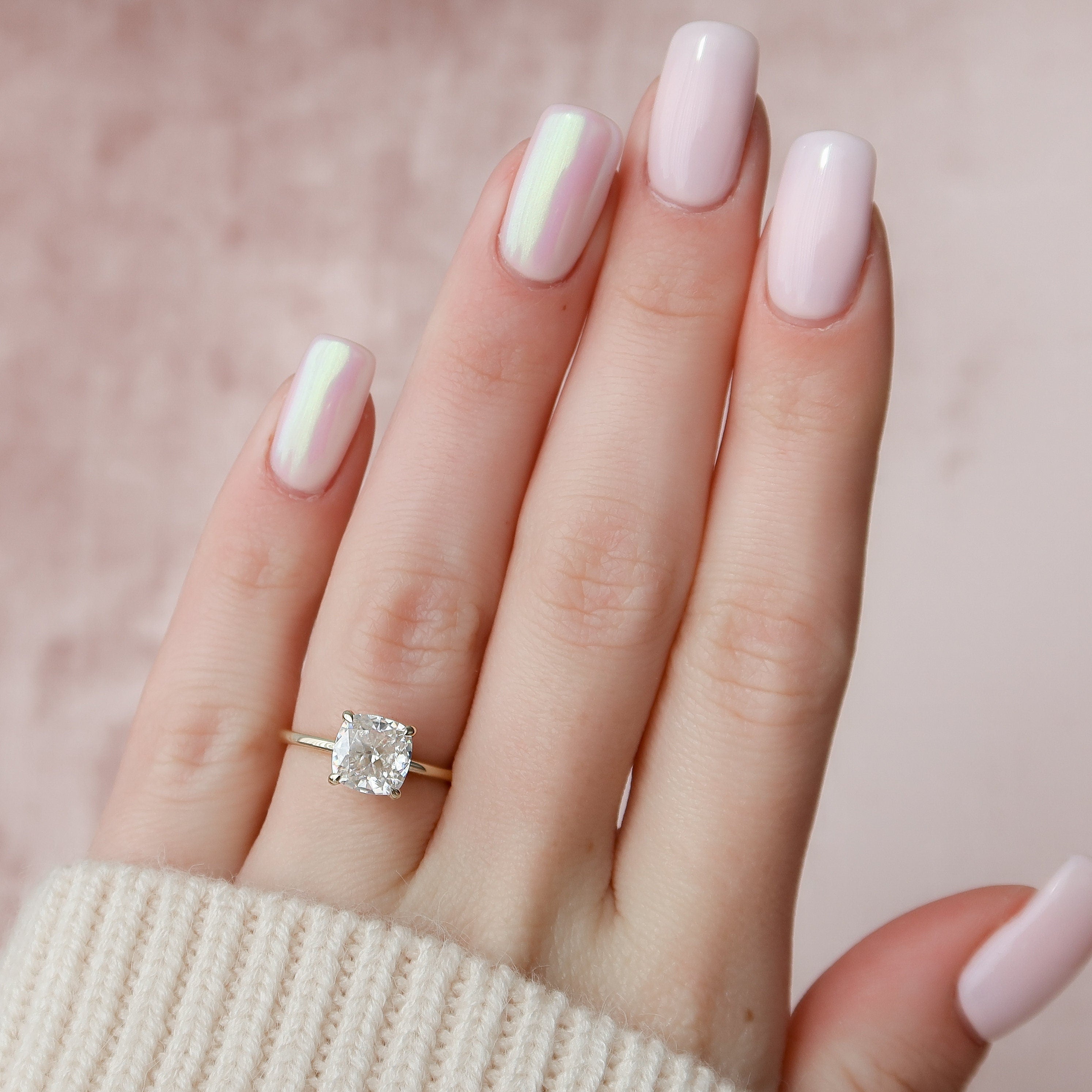 2.0 CT Cushion Cut Moissanite Hidden Halo Engagement Ring
