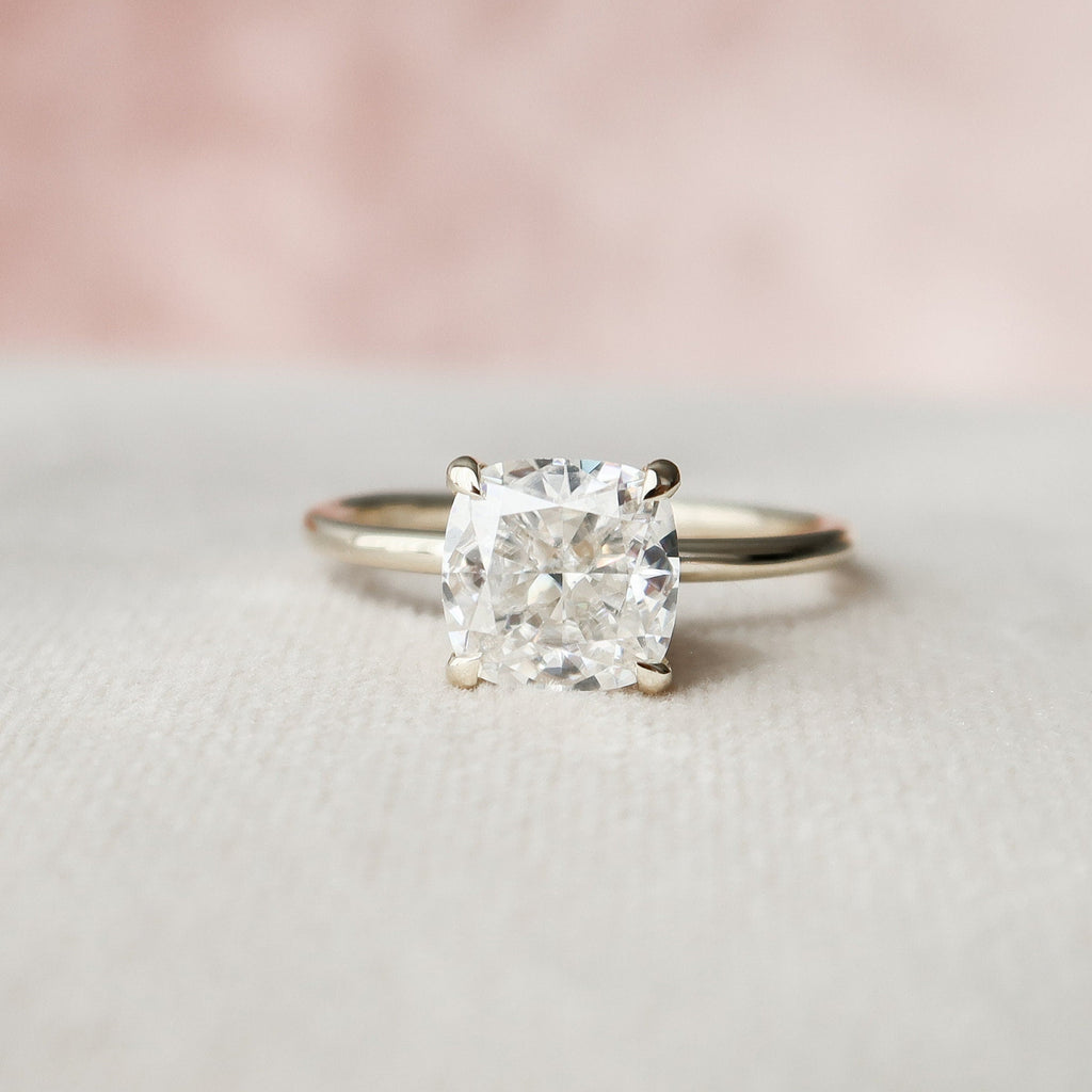 2.0 CT Cushion Cut Moissanite Hidden Halo Engagement Ring