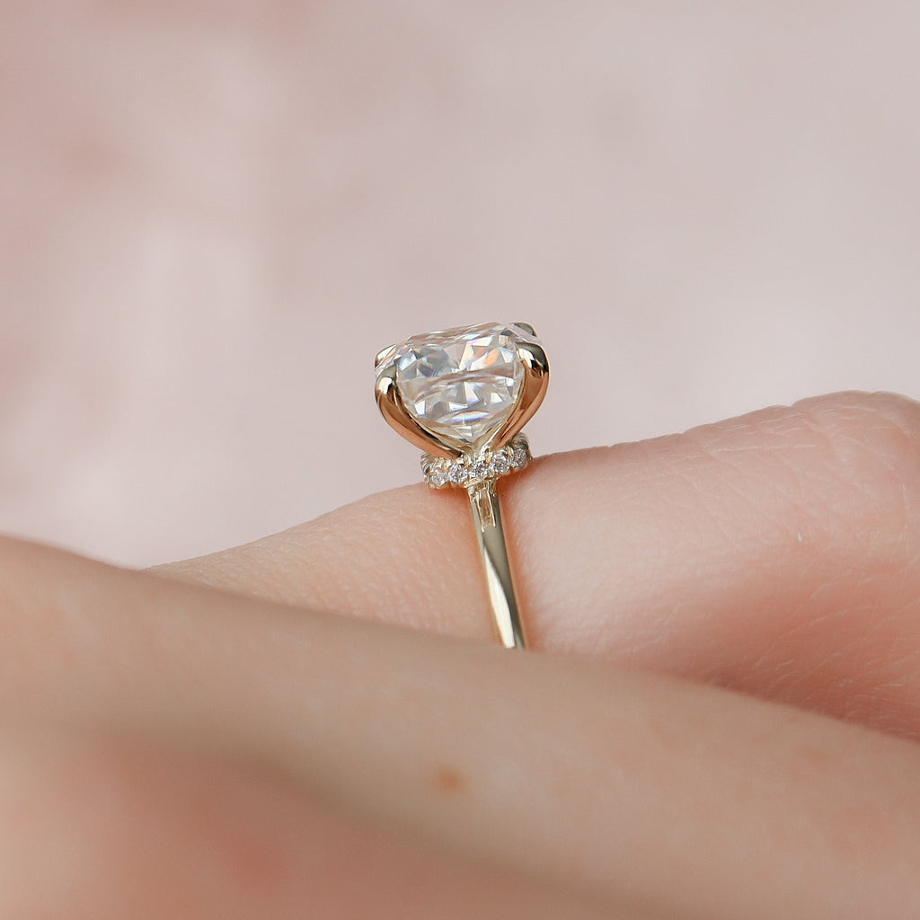 2.0 CT Cushion Cut Moissanite Hidden Halo Engagement Ring