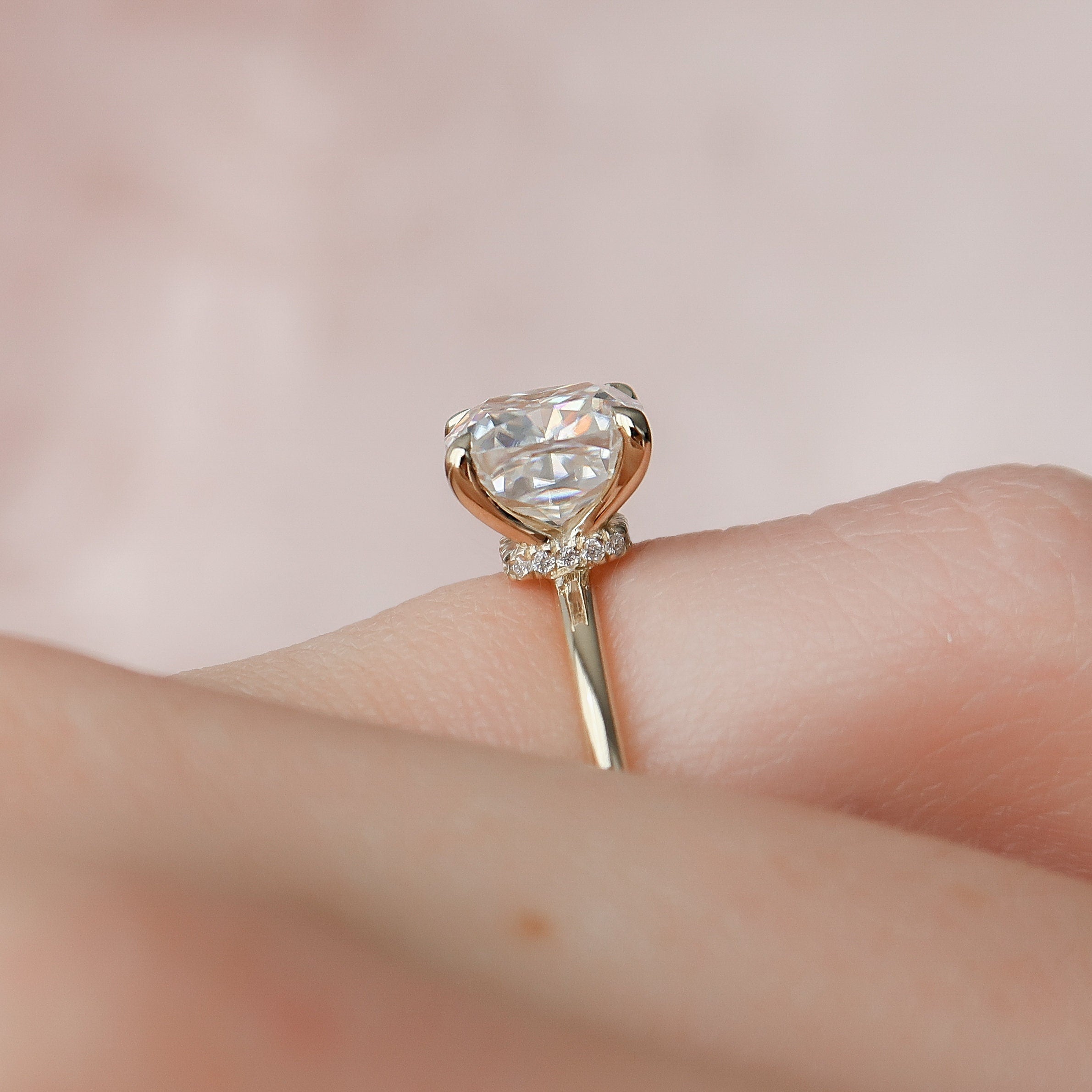 2.0 CT Cushion Cut Moissanite Hidden Halo Engagement Ring