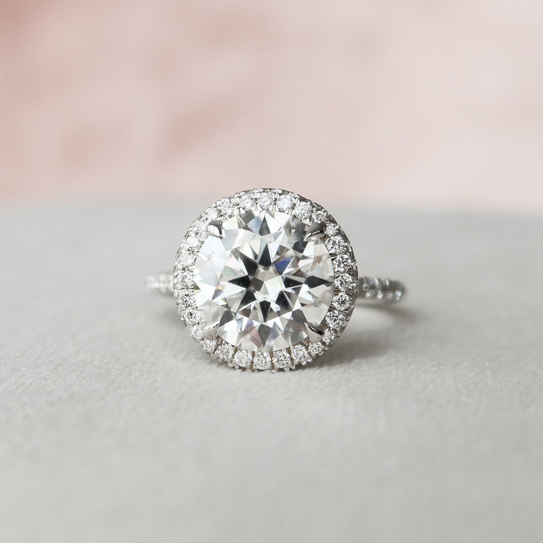 3.50 CT Round Moissanite Halo Setting Engagement Ring