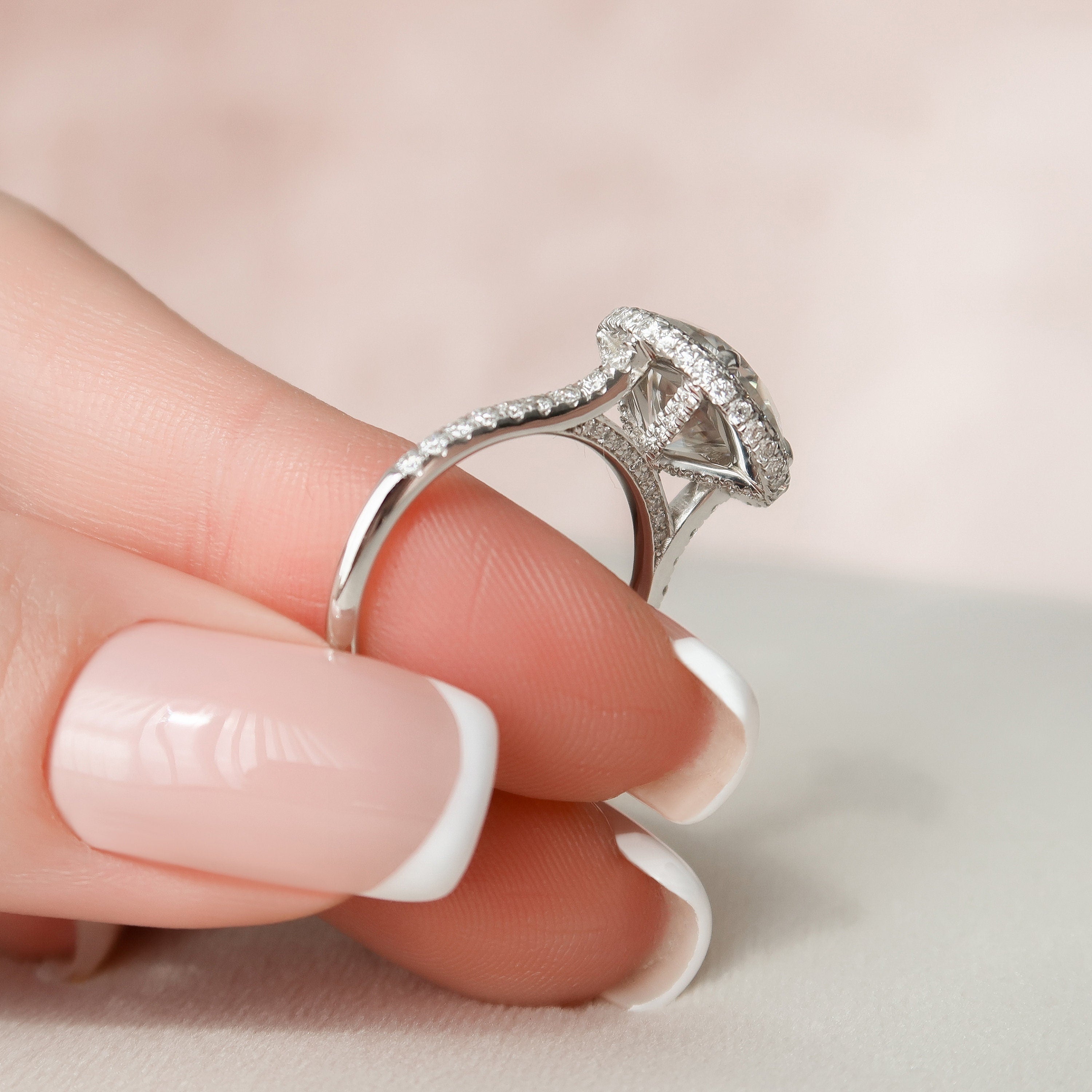 3.50 CT Round Moissanite Halo Setting Engagement Ring
