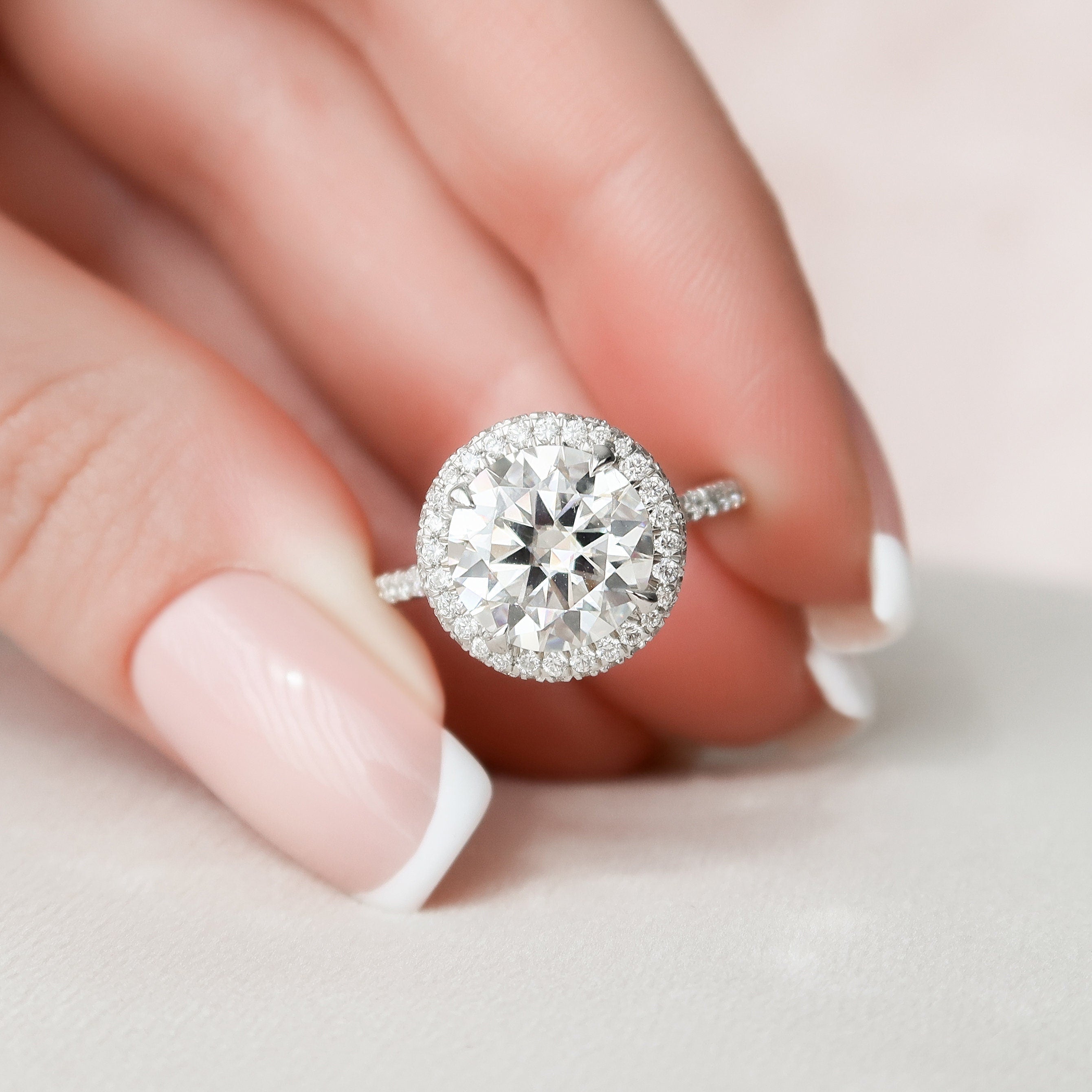 3.50 CT Round Moissanite Halo Setting Engagement Ring