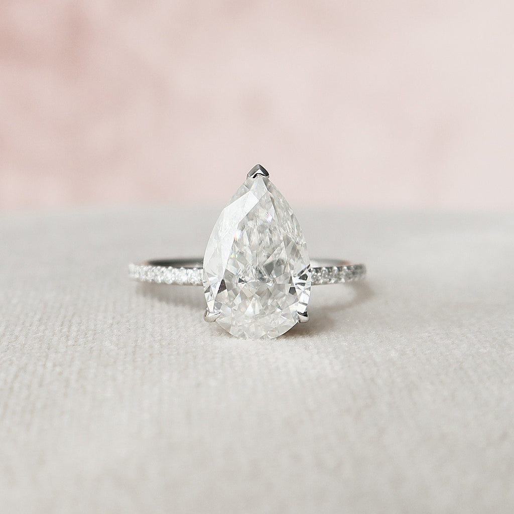 3.0 CT Pear Moissanite Pave Setting Engagement Ring