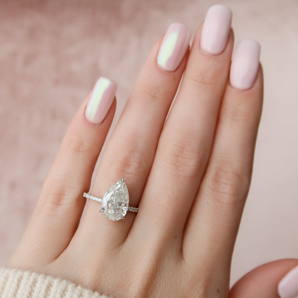 3.0 CT Pear Moissanite Pave Setting Engagement Ring