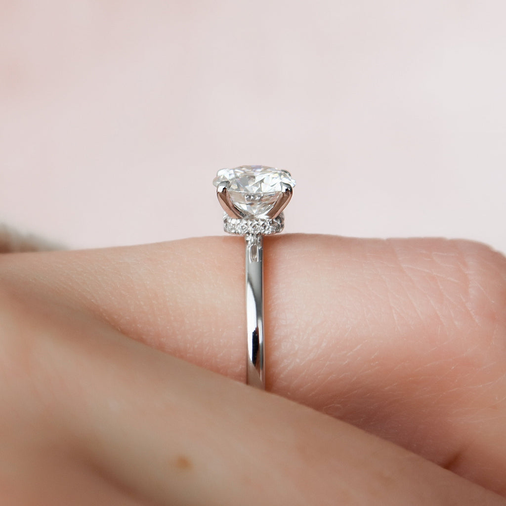 1.0 CT Round Cut Moissanite Hidden Halo Style Engagement Ring