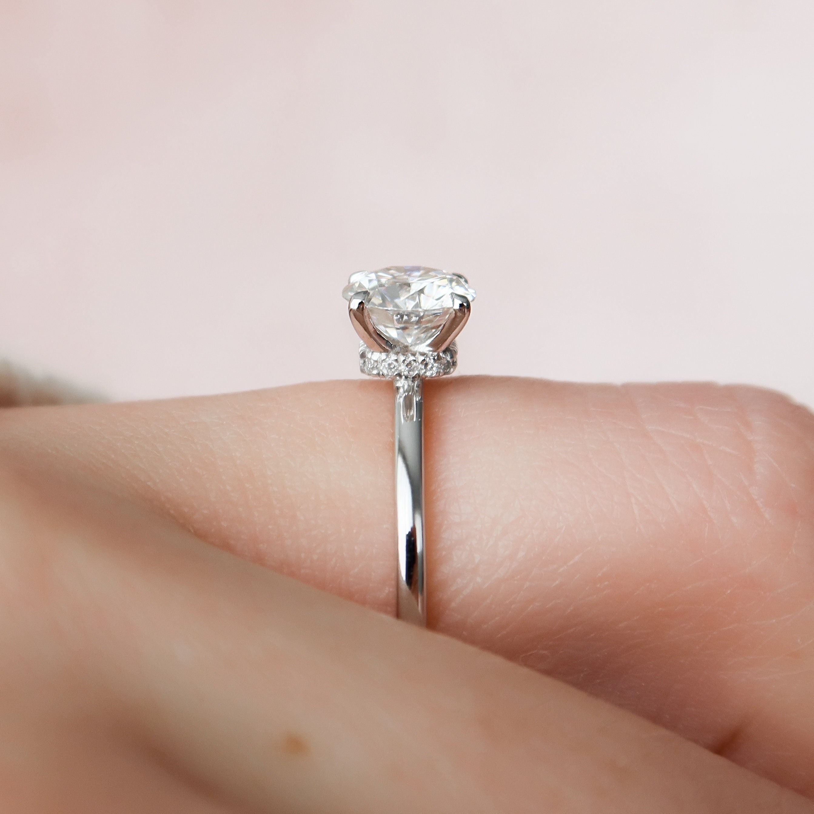 1.0 CT Round Cut Moissanite Hidden Halo Style Engagement Ring