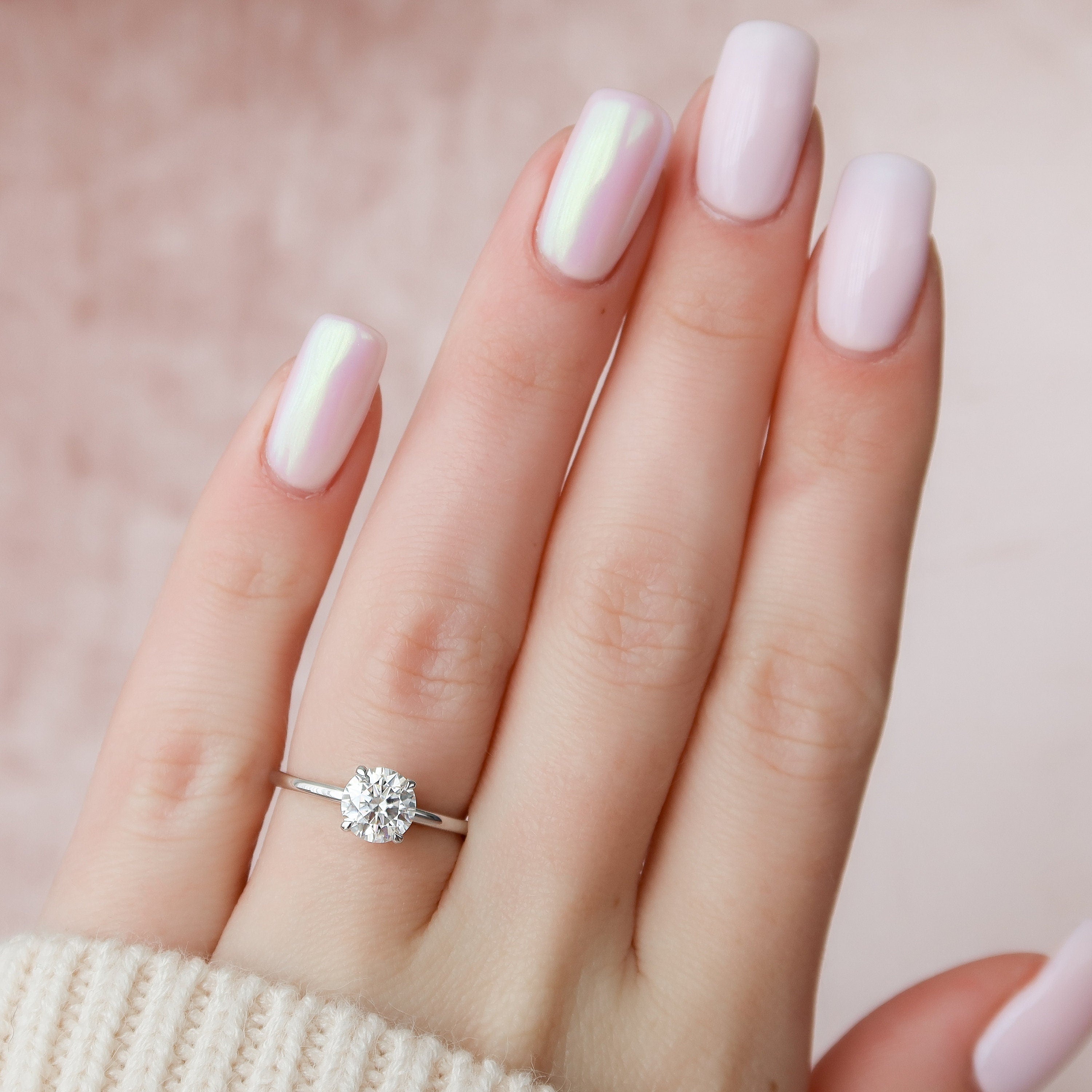 1.0 CT Round Cut Moissanite Hidden Halo Style Engagement Ring