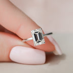 2.0 CT Emerald Moissanite Solitaire Engagement Ring With Hidden Halo Setting