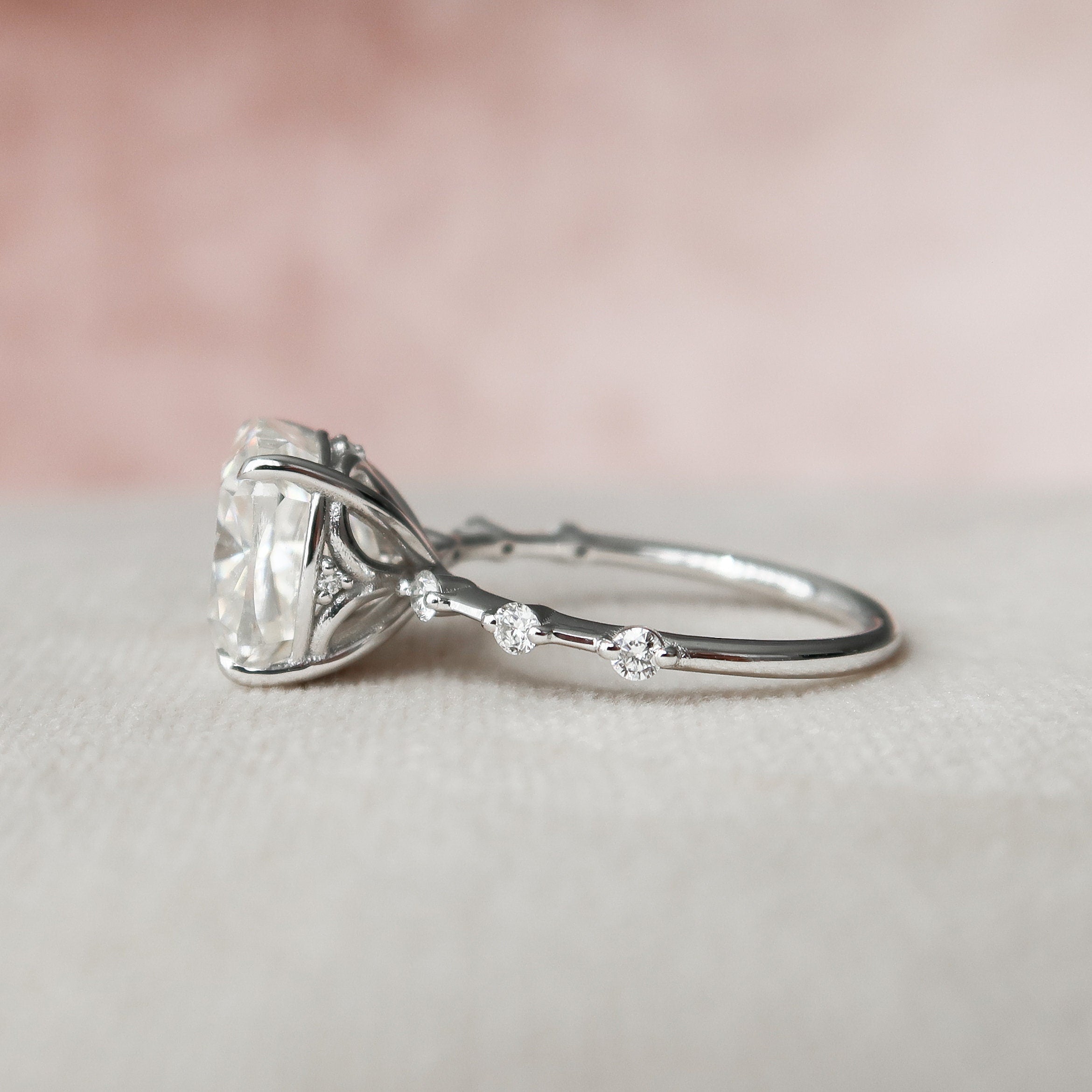 5.0 CT Cushion Moissanite Dainty Style Engagement Ring