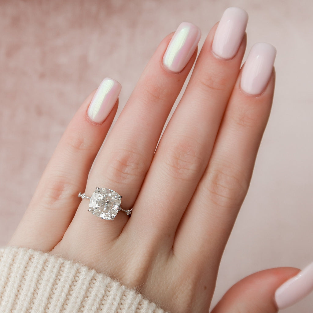 5.0 CT Cushion Moissanite Dainty Style Engagement Ring