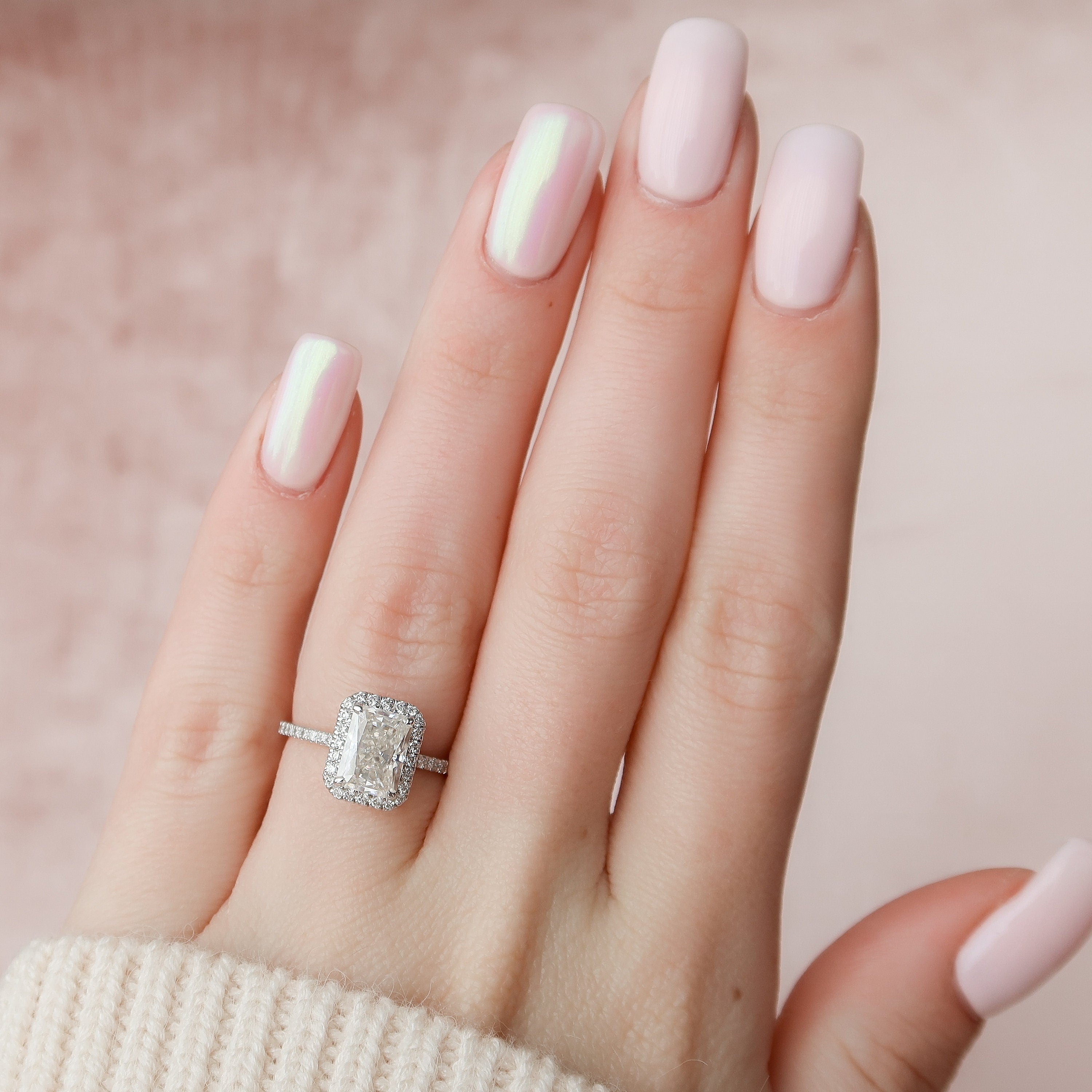 2.0 CT Radiant Cut Moissanite Halo Engagement Ring