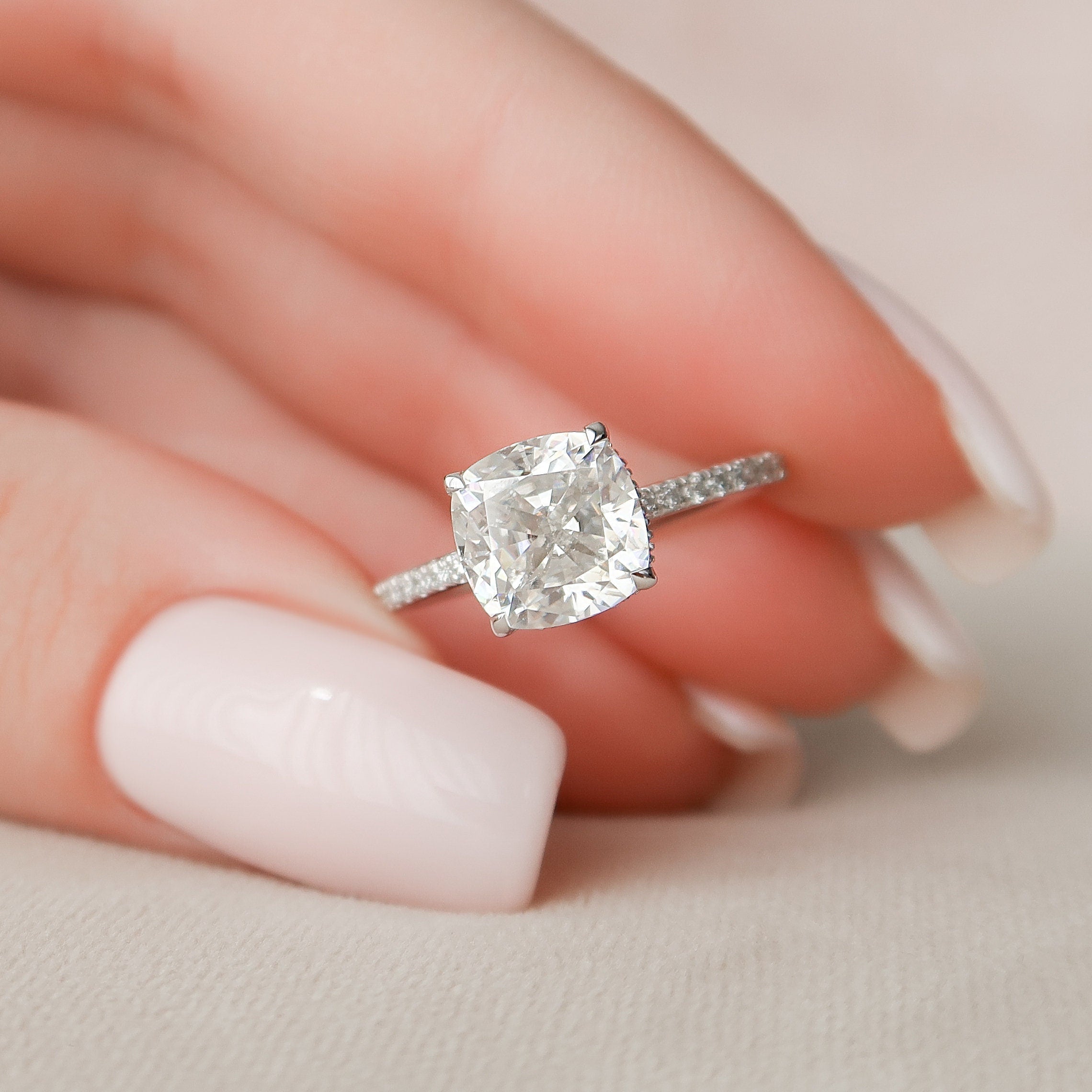 2.50 CT Cushion Moissanite Pave Setting Engagement Ring