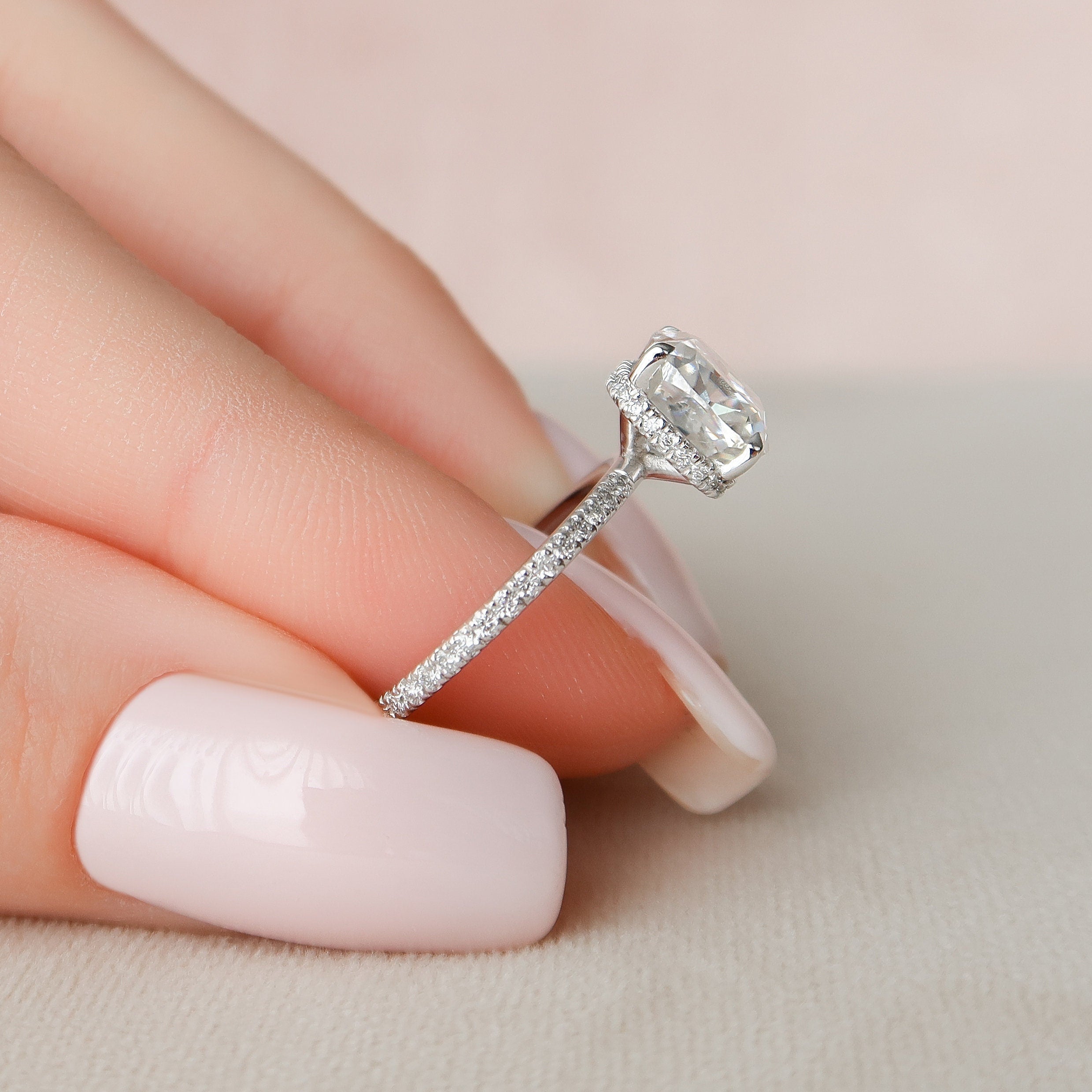 2.50 CT Cushion Moissanite Pave Setting Engagement Ring