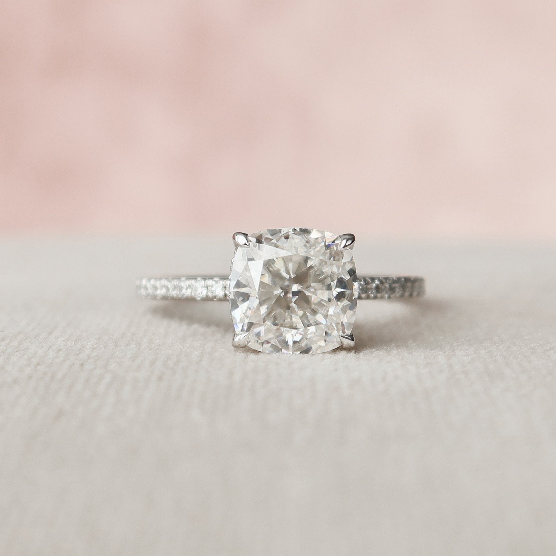 2.50 CT Cushion Moissanite Pave Setting Engagement Ring