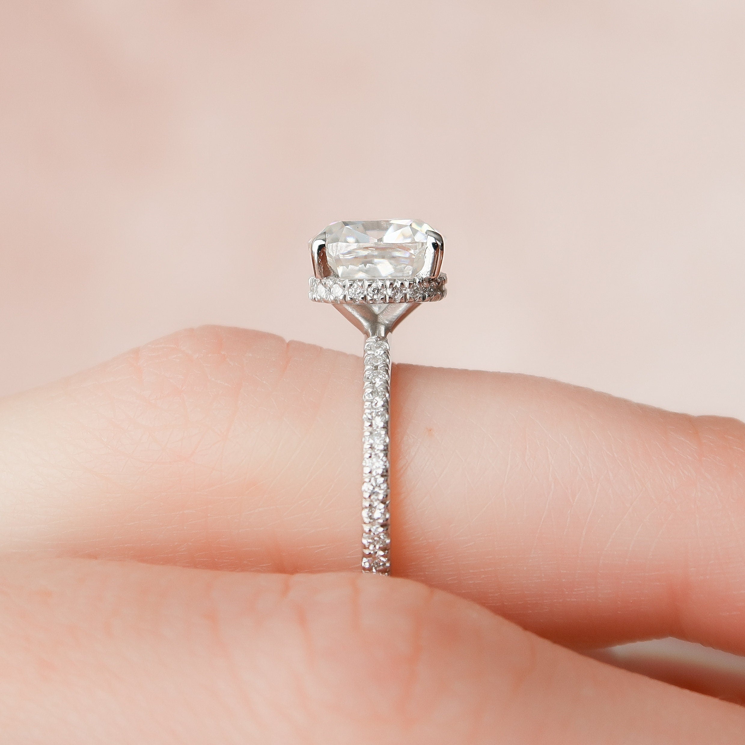 2.50 CT Cushion Moissanite Pave Setting Engagement Ring