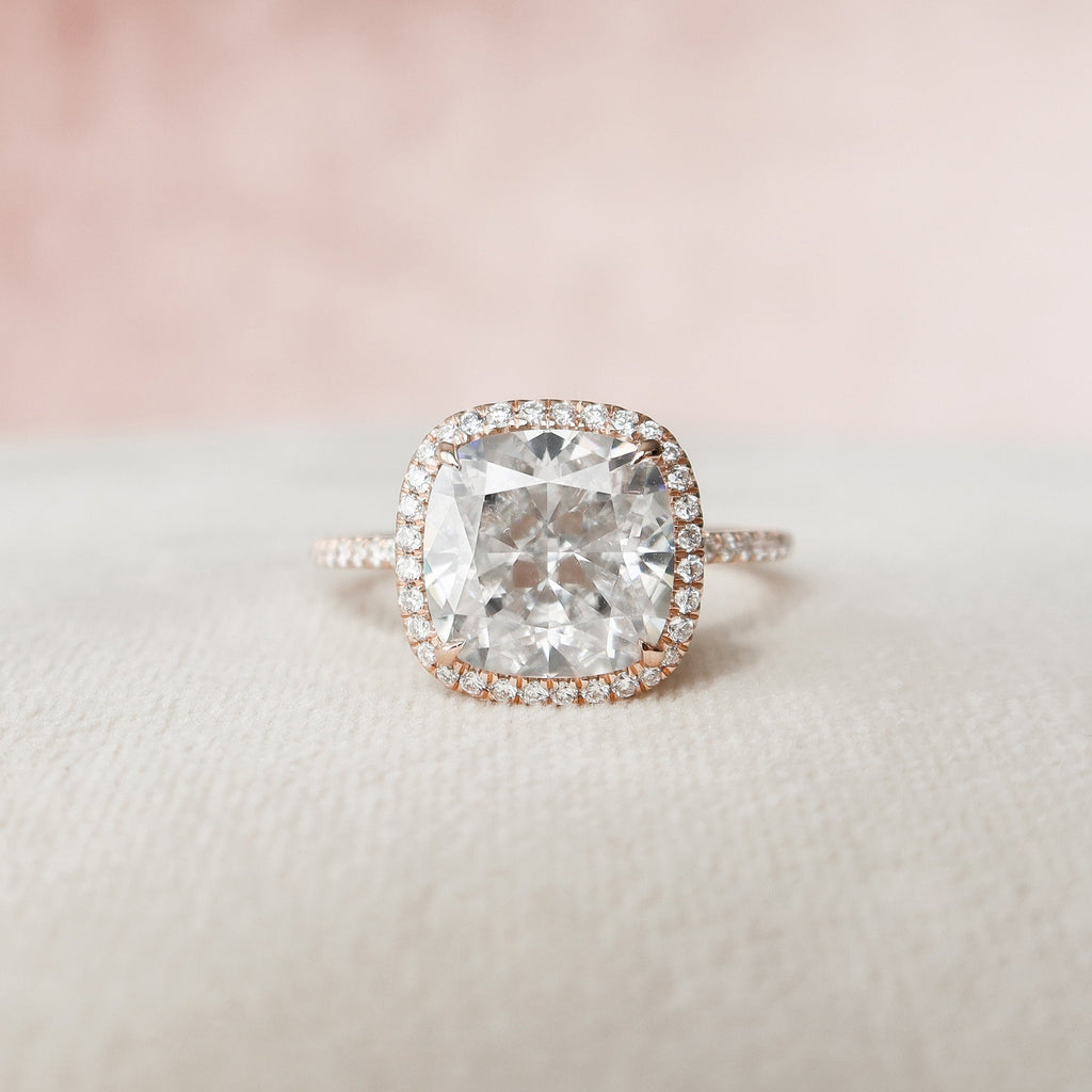 5.0 CT Cushion Moissanite Halo Pave Setting Engagement Ring
