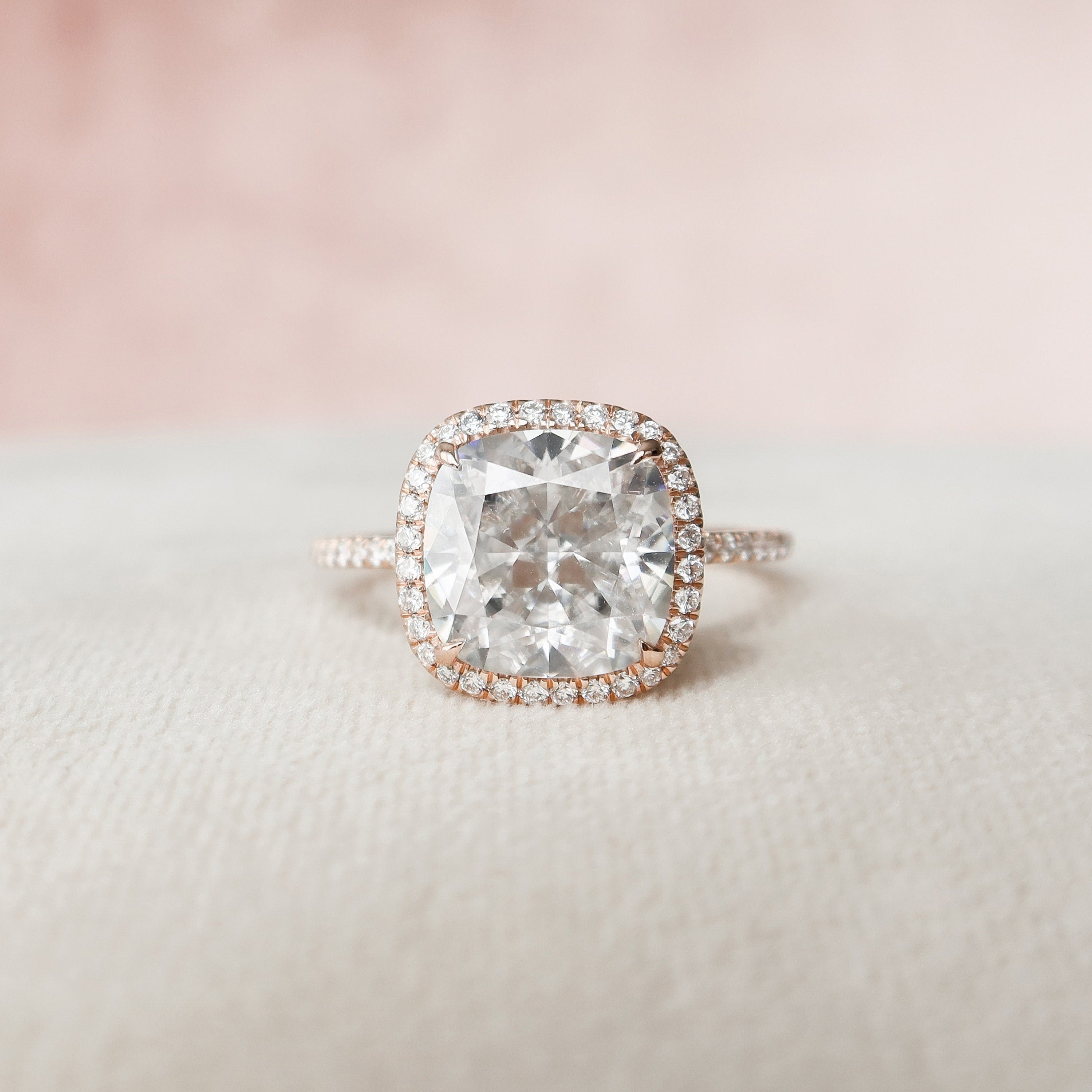 5.0 CT Cushion Moissanite Halo Pave Setting Engagement Ring