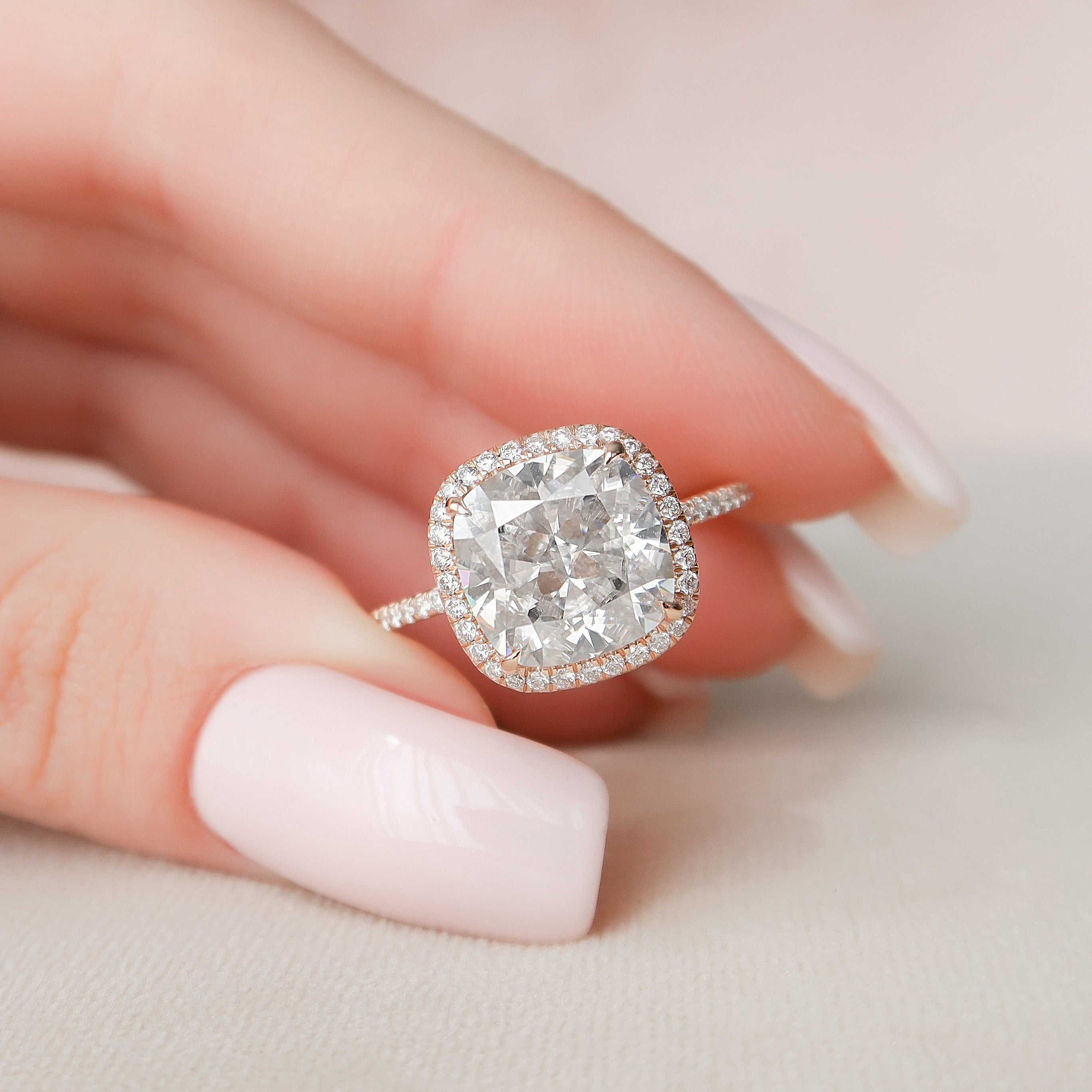 5.0 CT Cushion Moissanite Halo Pave Setting Engagement Ring