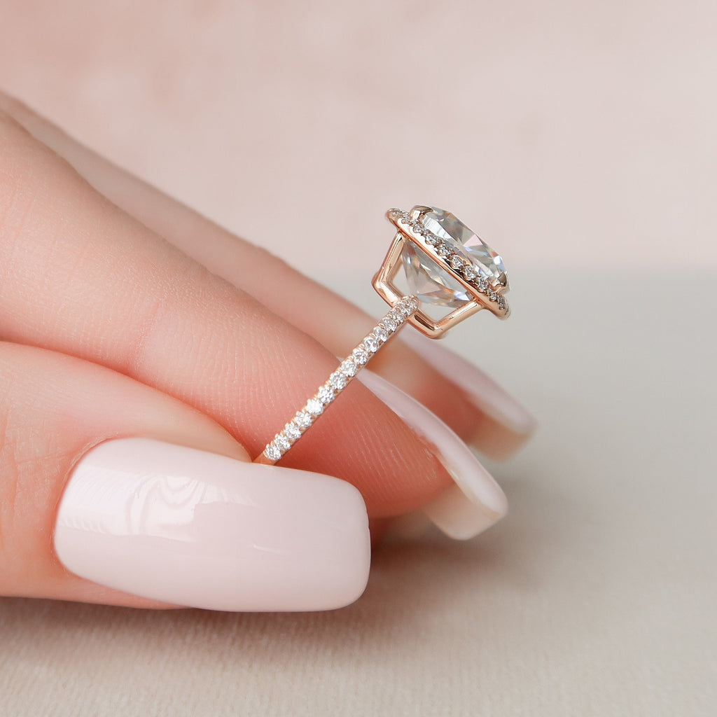 5.0 CT Cushion Moissanite Halo Pave Setting Engagement Ring
