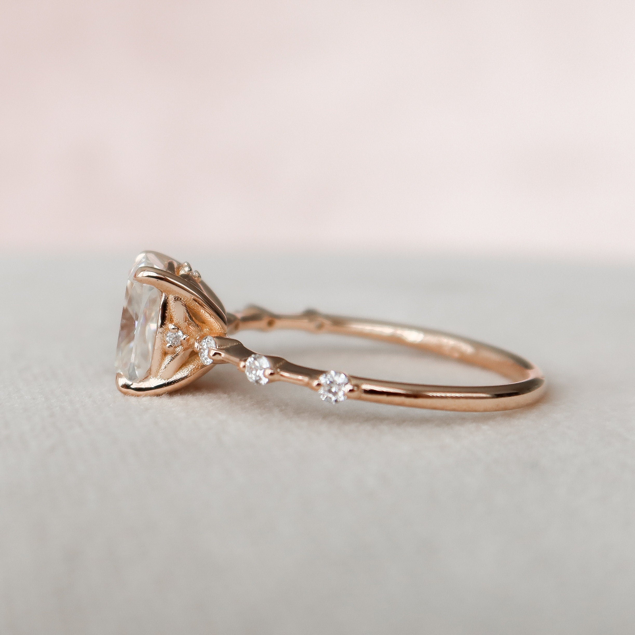 2.0 CT Elongated Cushion Moissanite Dainty Style Engagement Ring