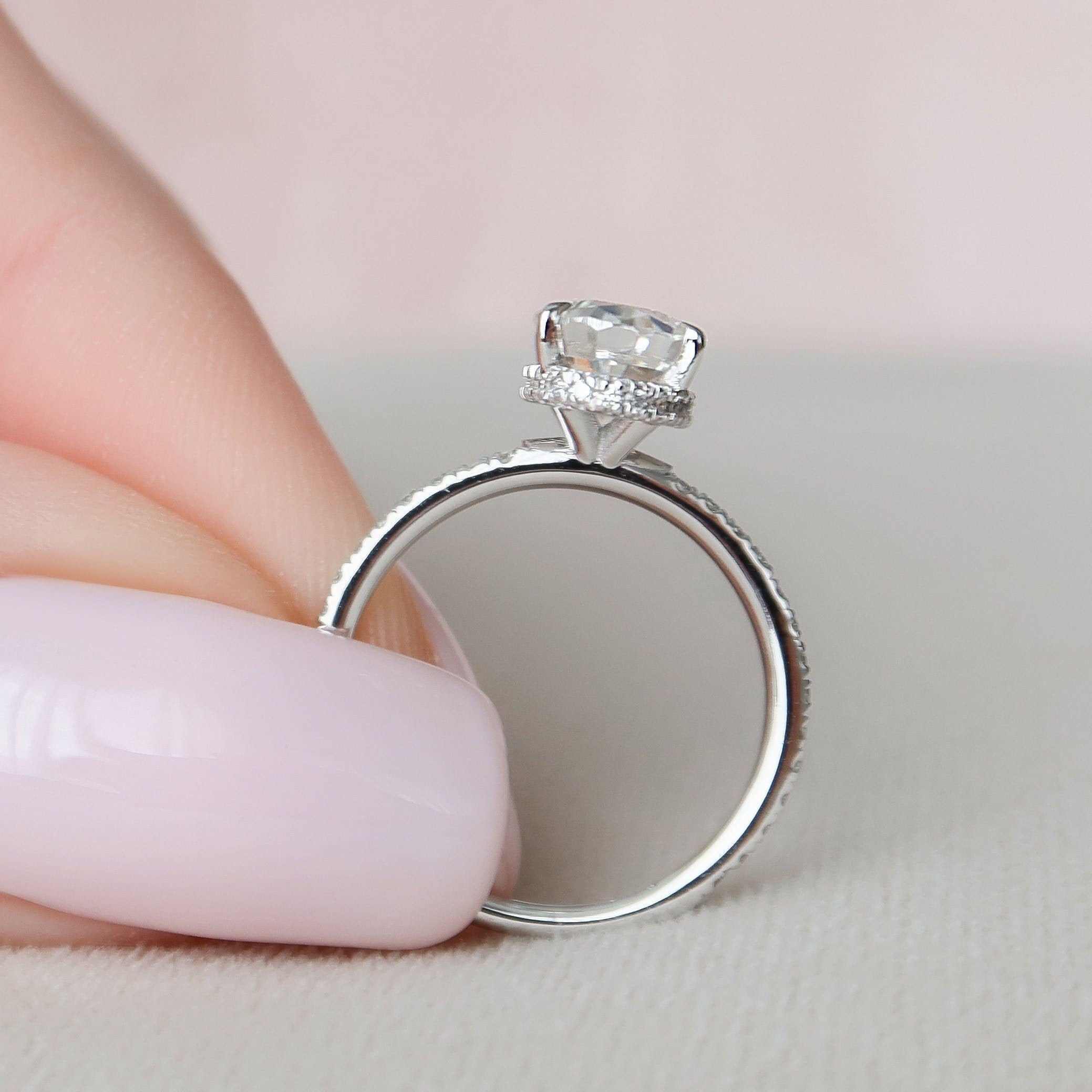 1.50 CT Oval Cut Pave Style Moissanite Engagement Ring